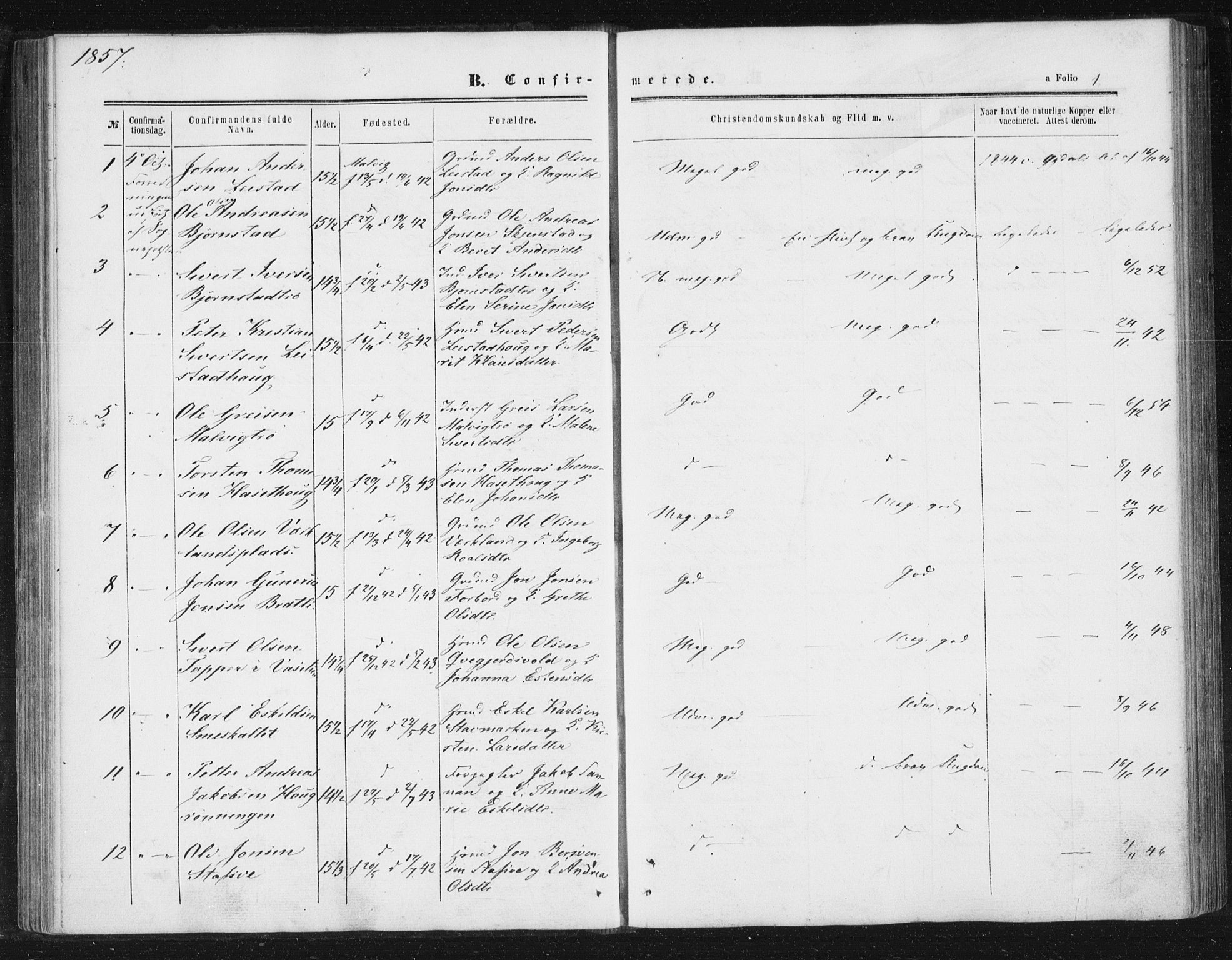 Ministerialprotokoller, klokkerbøker og fødselsregistre - Sør-Trøndelag, AV/SAT-A-1456/616/L0408: Ministerialbok nr. 616A05, 1857-1865, s. 1