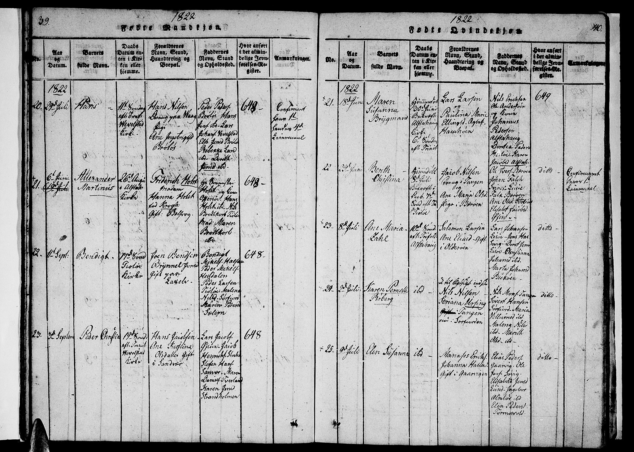 Ministerialprotokoller, klokkerbøker og fødselsregistre - Nordland, AV/SAT-A-1459/830/L0457: Klokkerbok nr. 830C01 /1, 1820-1842, s. 39-40