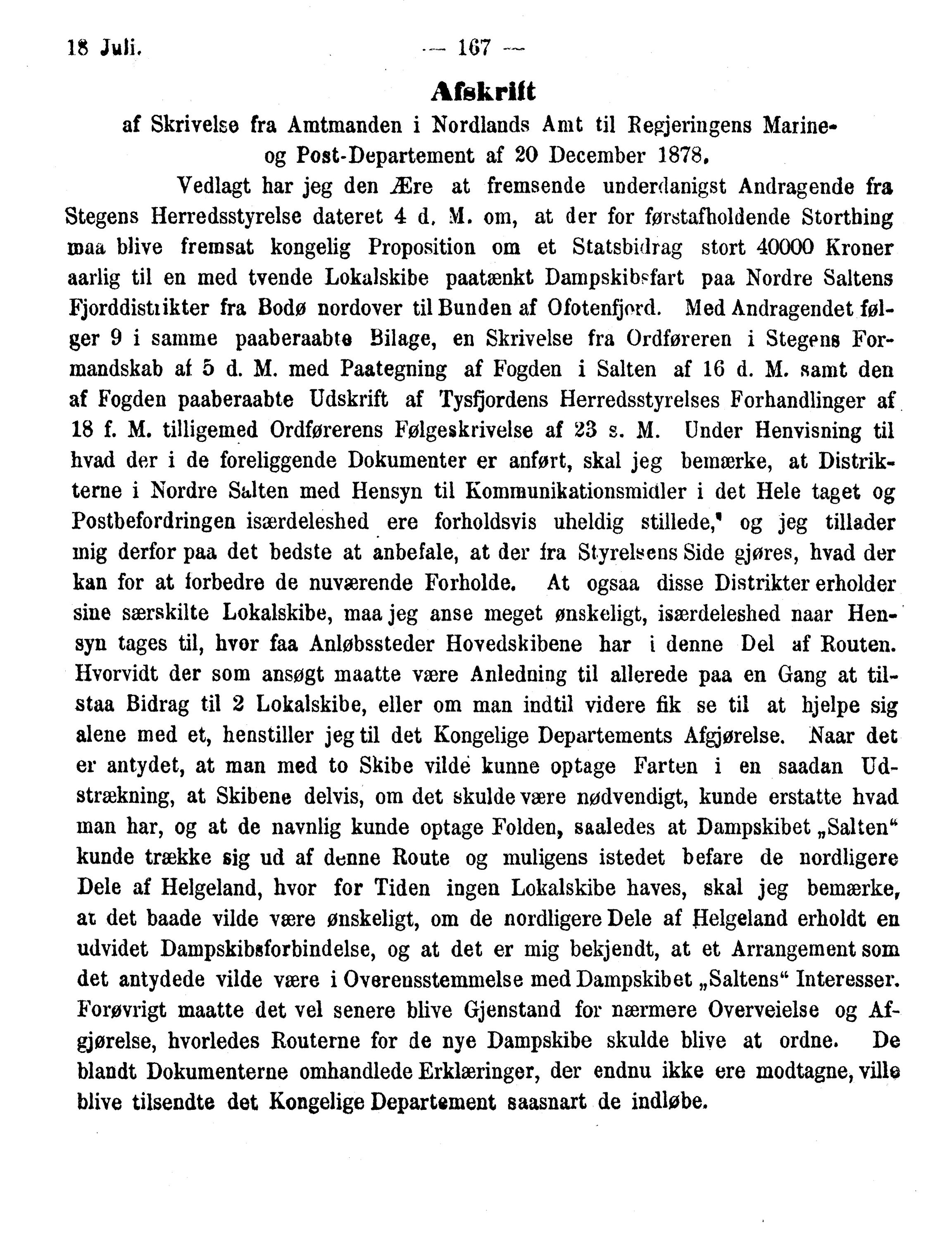 Nordland Fylkeskommune. Fylkestinget, AIN/NFK-17/176/A/Ac/L0010: Fylkestingsforhandlinger 1874-1880, 1874-1880