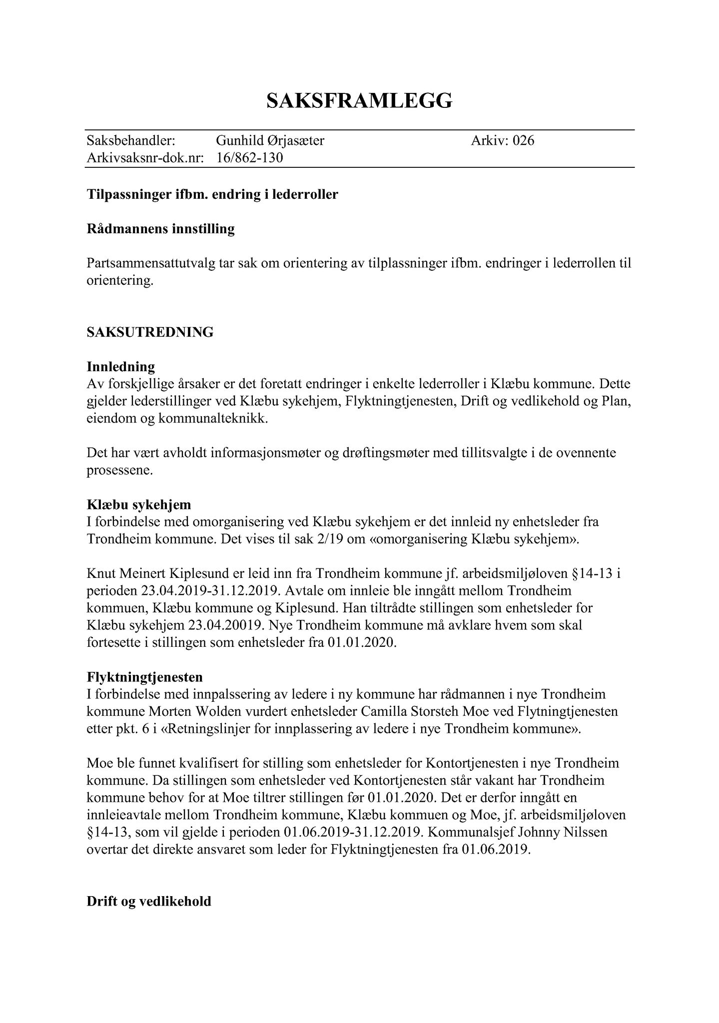 Klæbu Kommune, TRKO/KK/11-PSU/L004: Partssammensatt utvalg - Møtedokumenter, 2019, s. 20