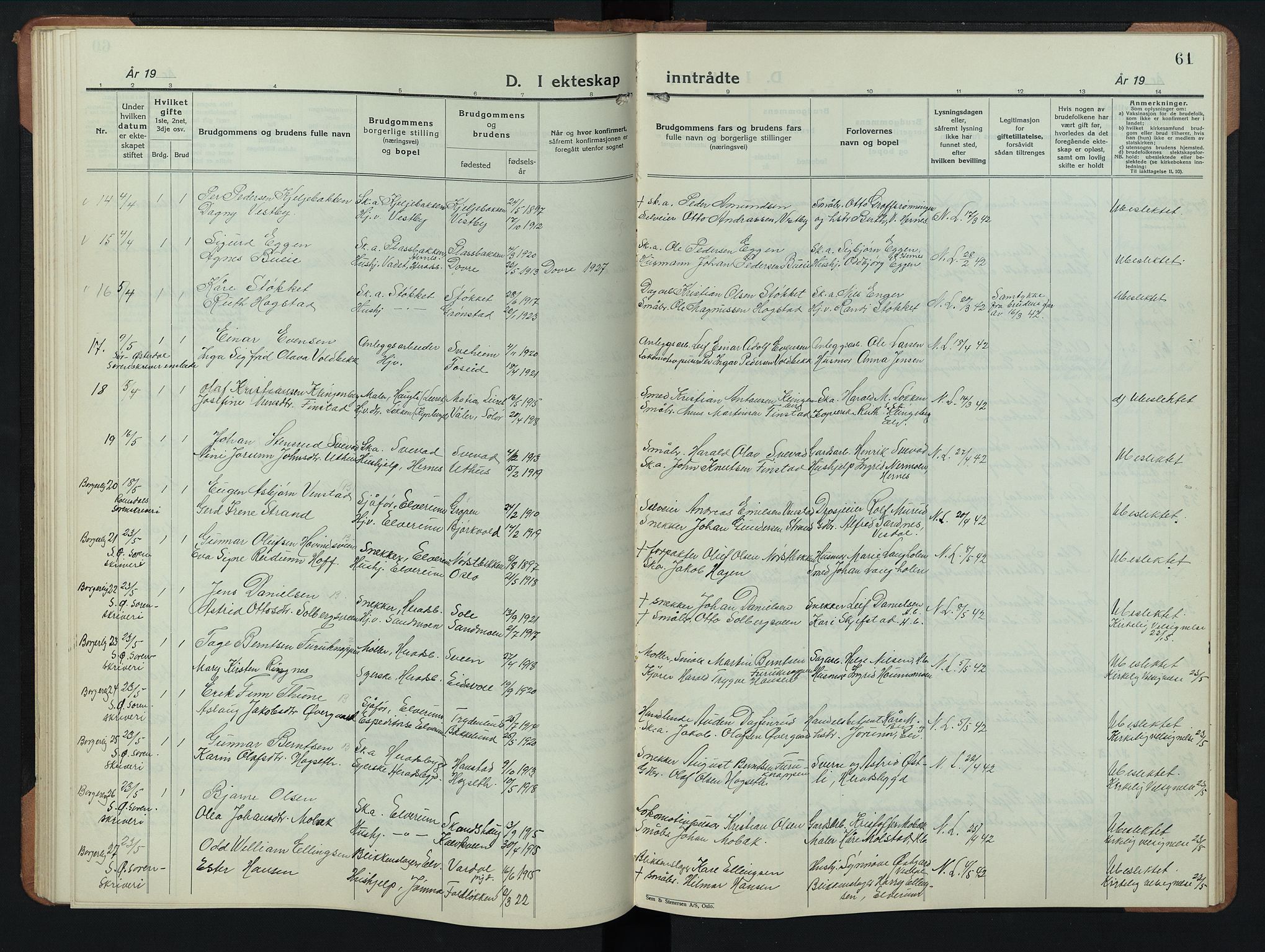 Elverum prestekontor, AV/SAH-PREST-044/H/Ha/Hab/L0033: Klokkerbok nr. 33, 1934-1947, s. 61