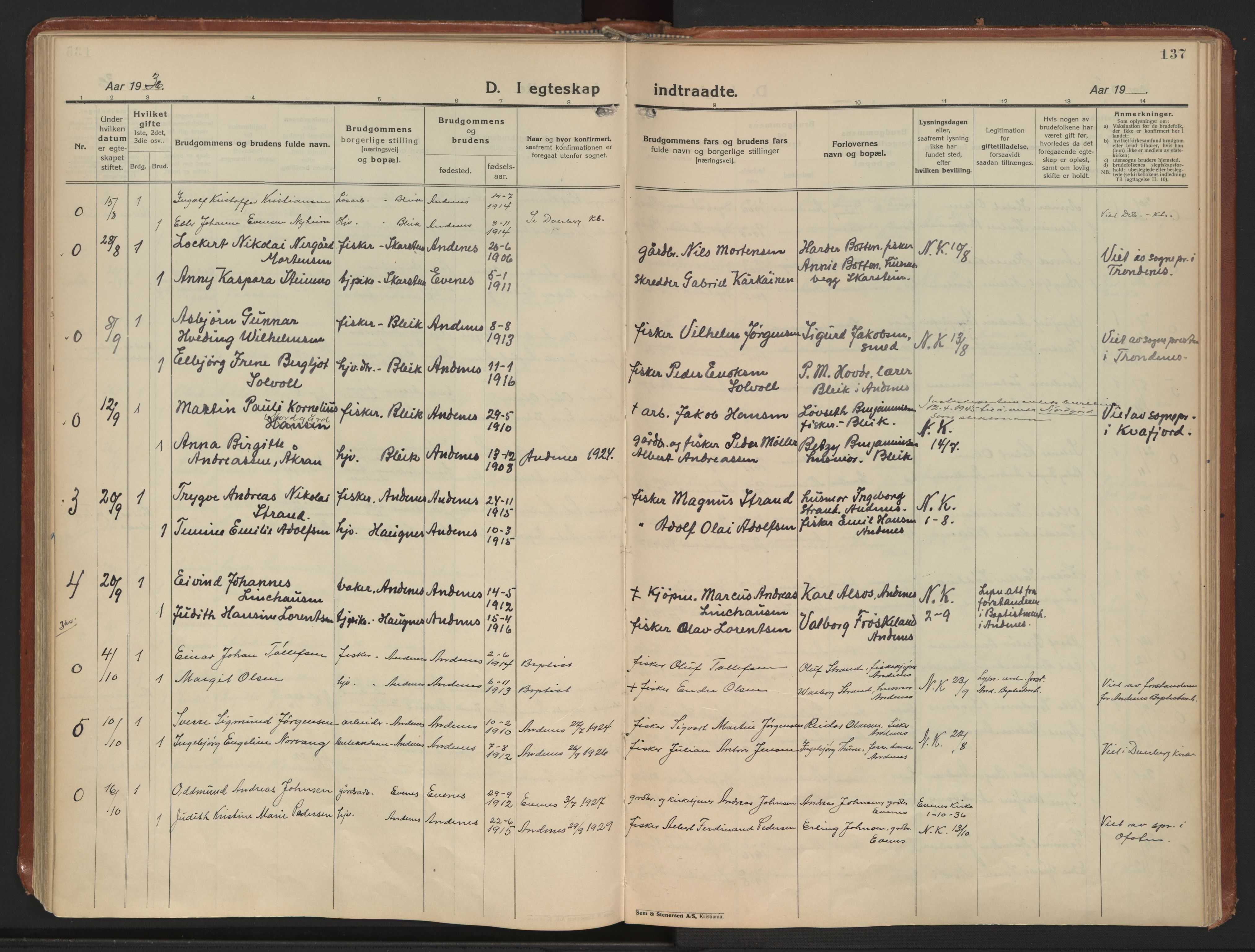 Ministerialprotokoller, klokkerbøker og fødselsregistre - Nordland, AV/SAT-A-1459/899/L1441: Ministerialbok nr. 899A09, 1923-1939, s. 137