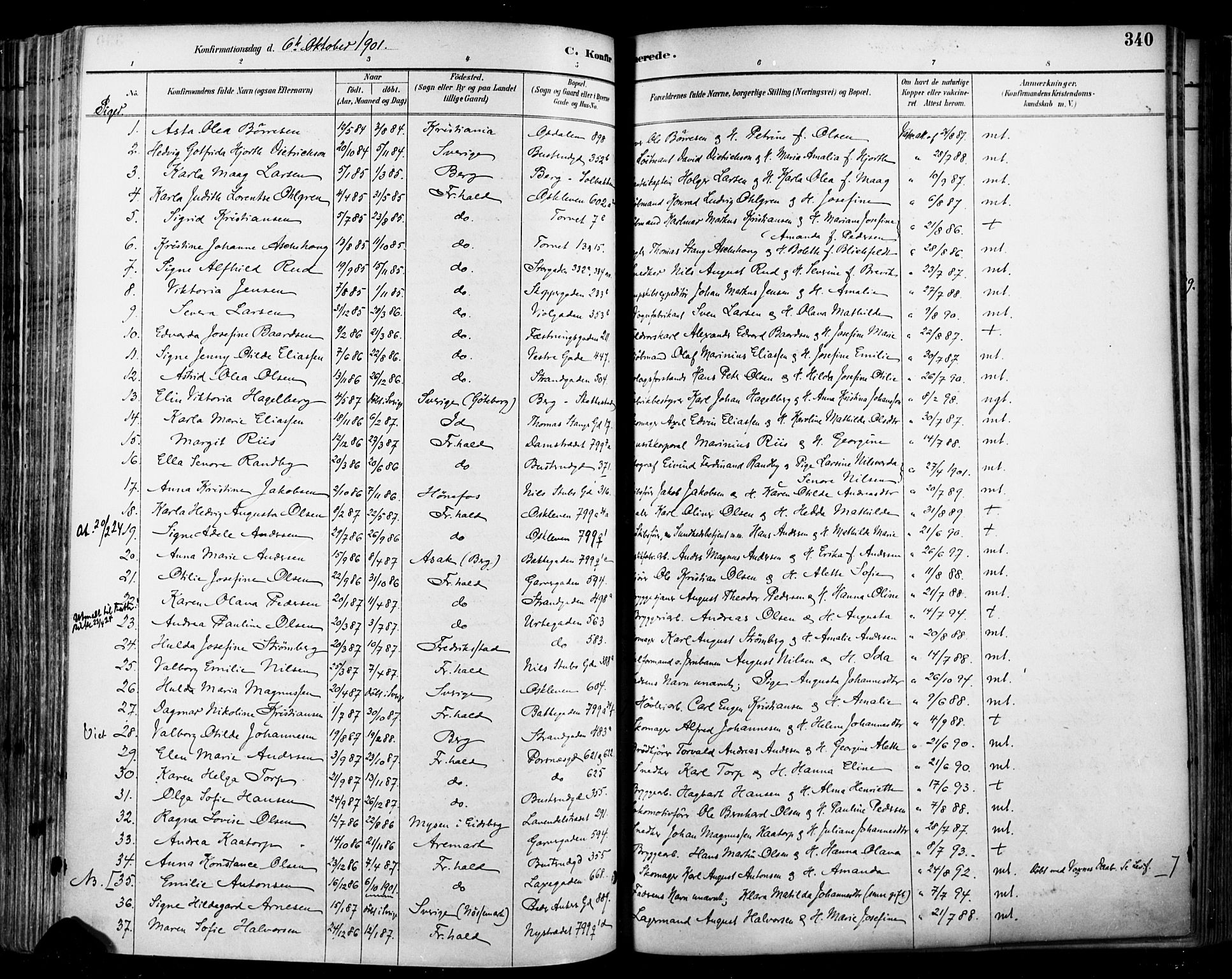 Halden prestekontor Kirkebøker, SAO/A-10909/F/Fa/L0013: Ministerialbok nr. I 13, 1890-1906, s. 340