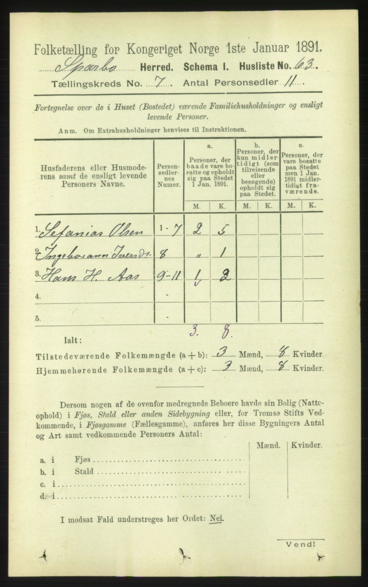 RA, Folketelling 1891 for 1731 Sparbu herred, 1891, s. 2398