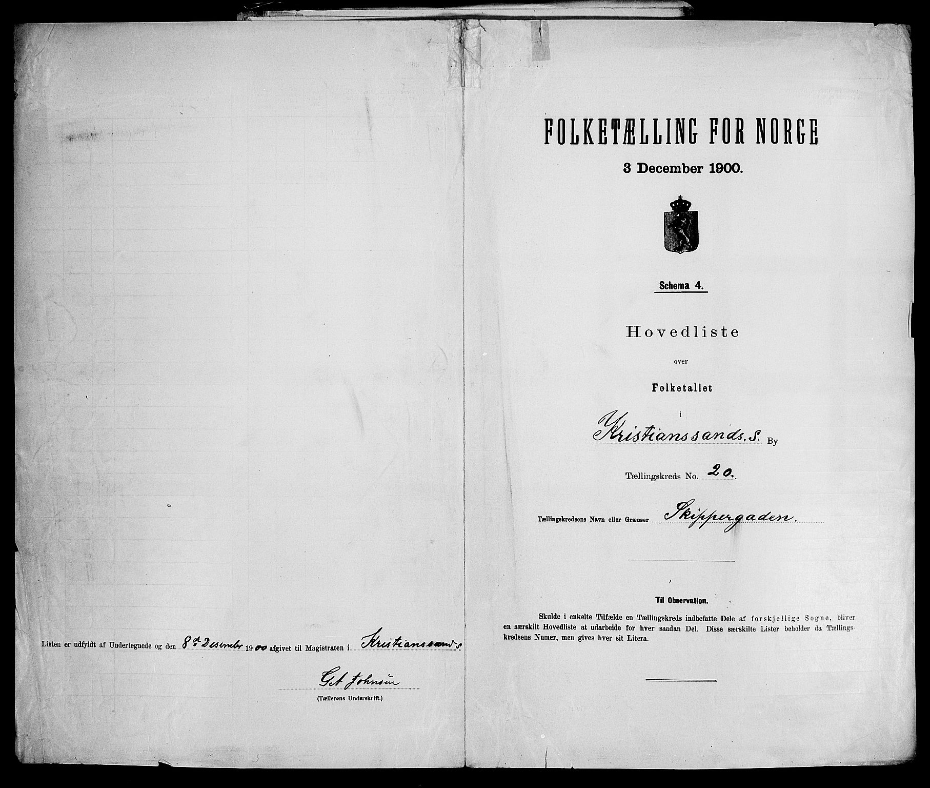 SAK, Folketelling 1900 for 1001 Kristiansand kjøpstad, 1900, s. 99