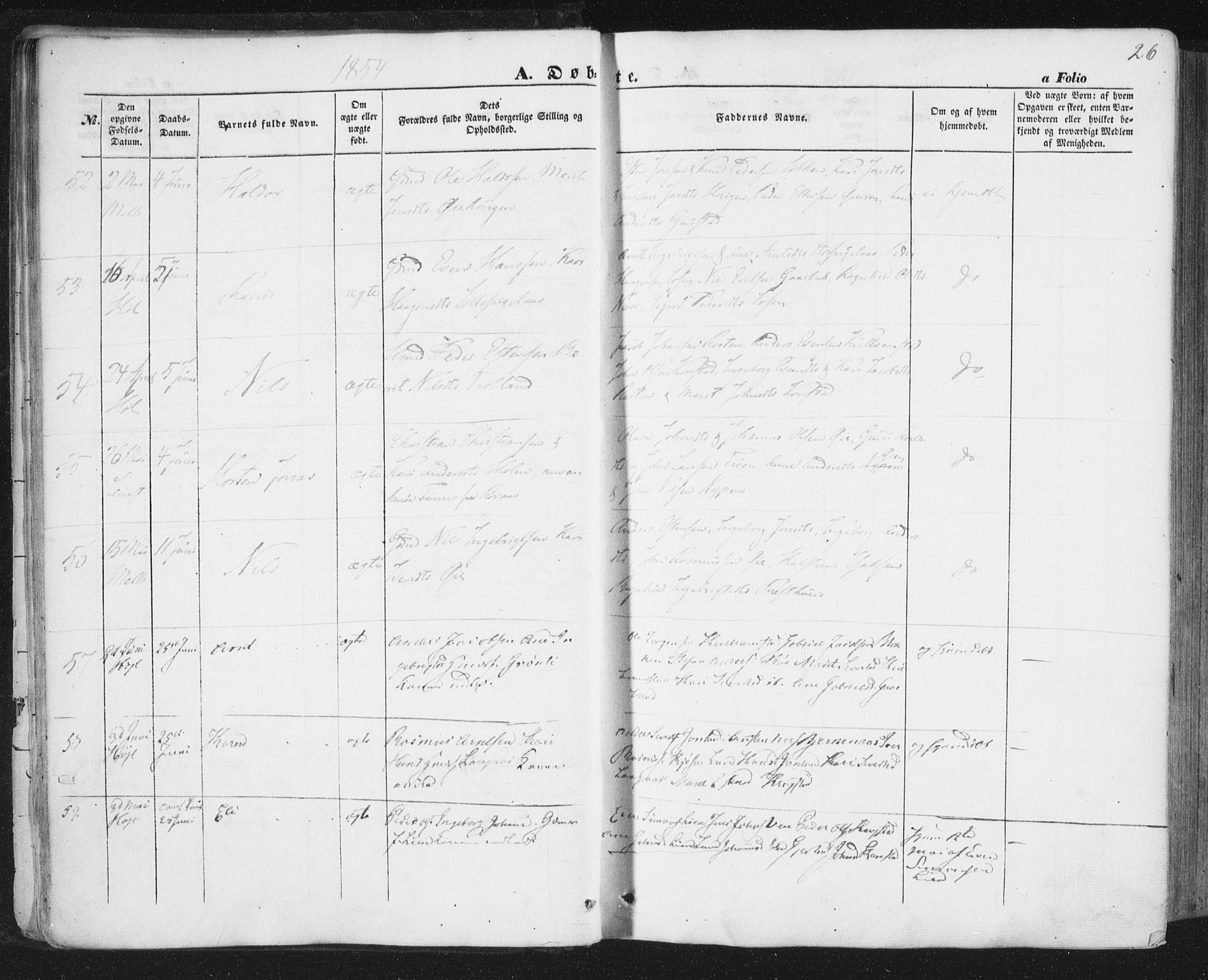Ministerialprotokoller, klokkerbøker og fødselsregistre - Sør-Trøndelag, SAT/A-1456/691/L1076: Ministerialbok nr. 691A08, 1852-1861, s. 26