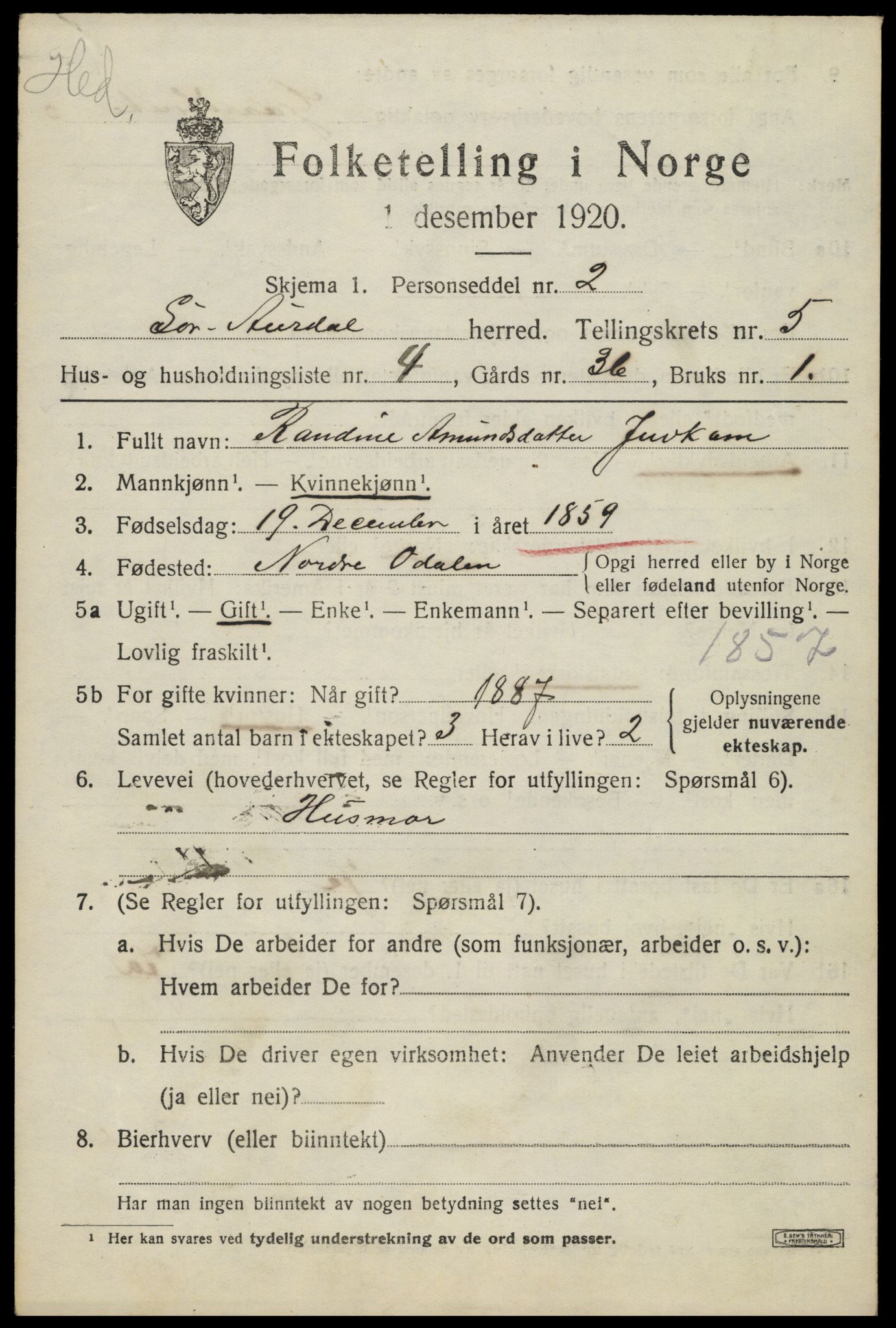 SAH, Folketelling 1920 for 0540 Sør-Aurdal herred, 1920, s. 2773