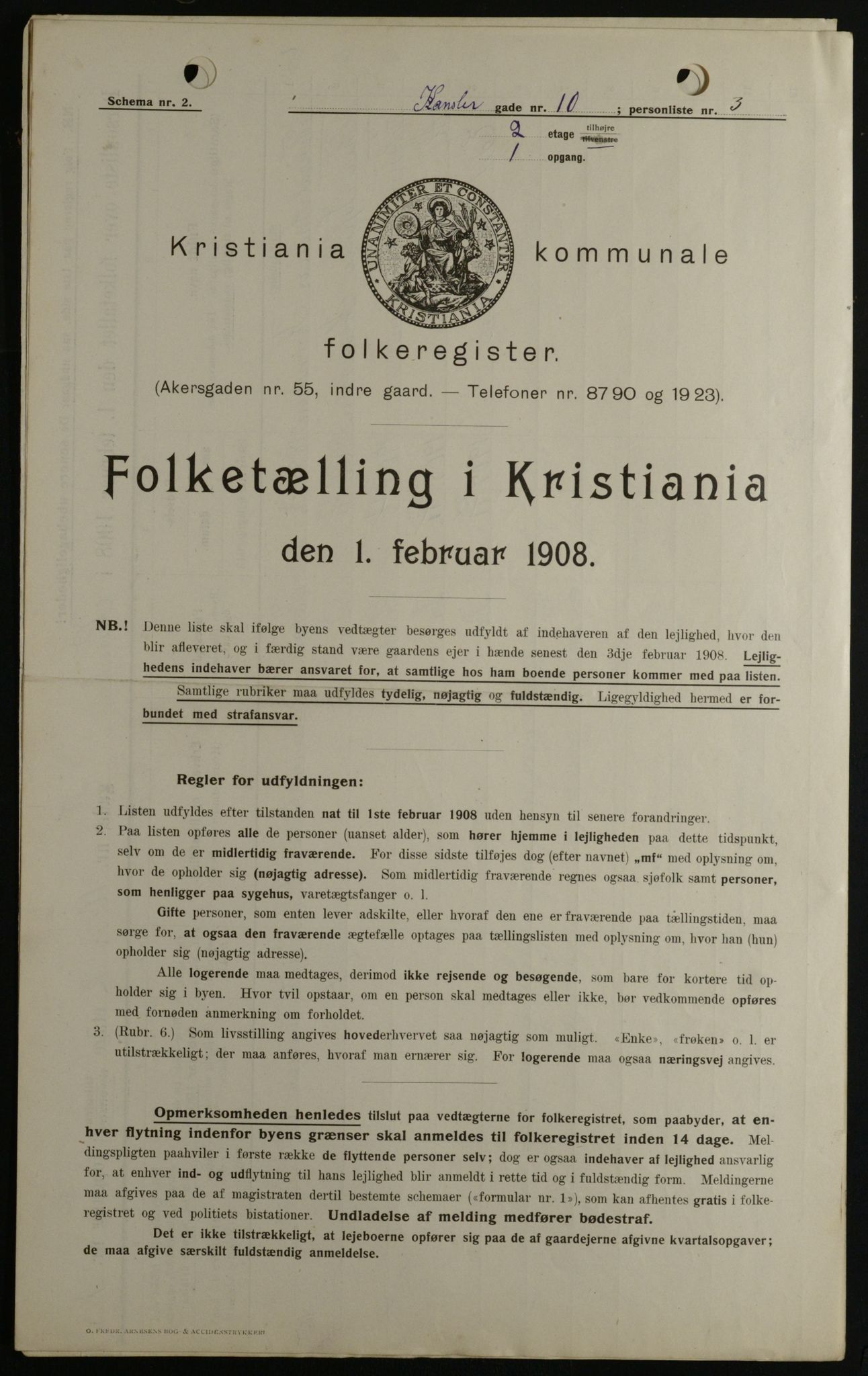 OBA, Kommunal folketelling 1.2.1908 for Kristiania kjøpstad, 1908, s. 43112