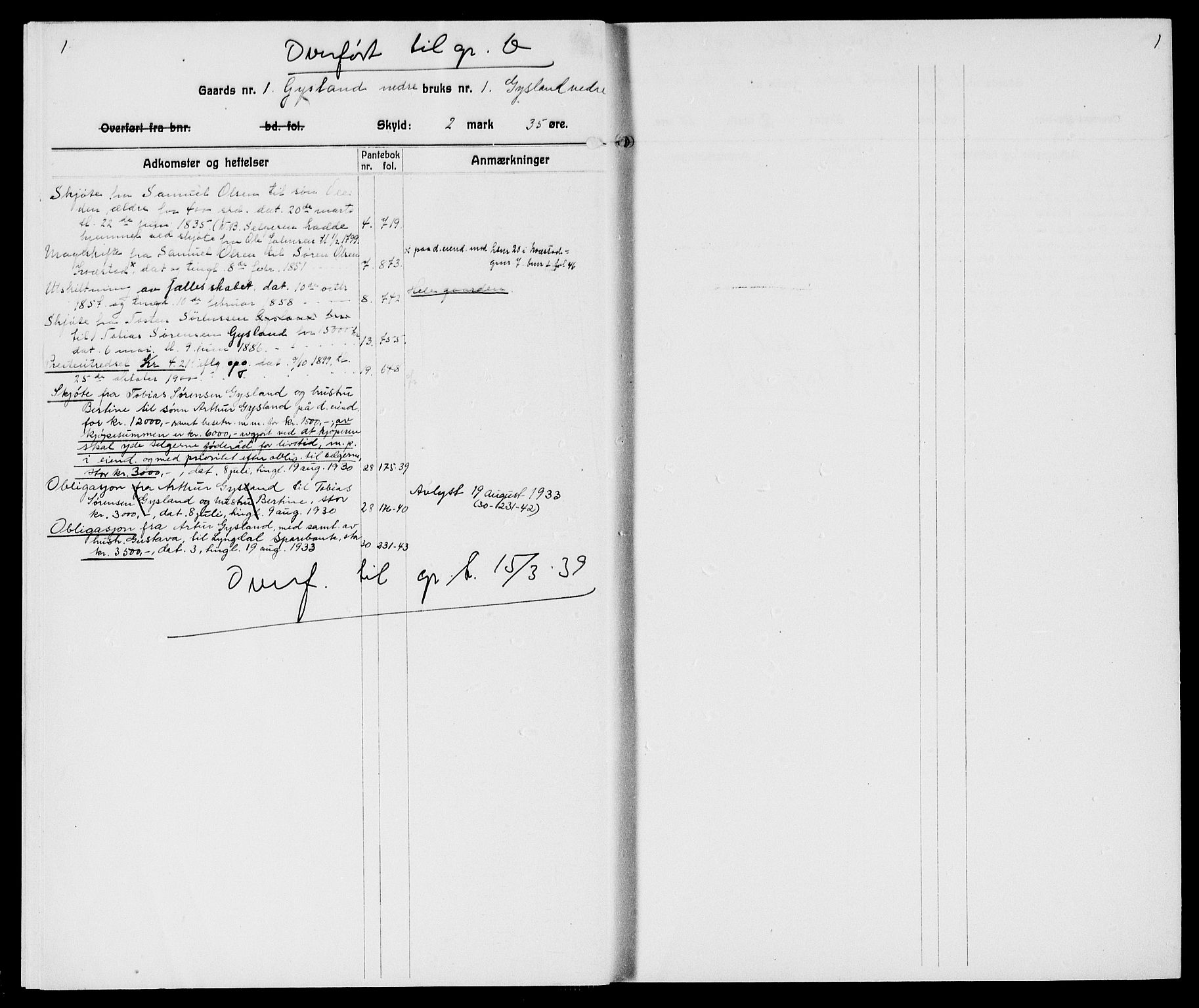 Lyngdal sorenskriveri, AV/SAK-1221-0004/G/Ga/L0586: Panteregister nr. 19, 1800-1950, s. 1