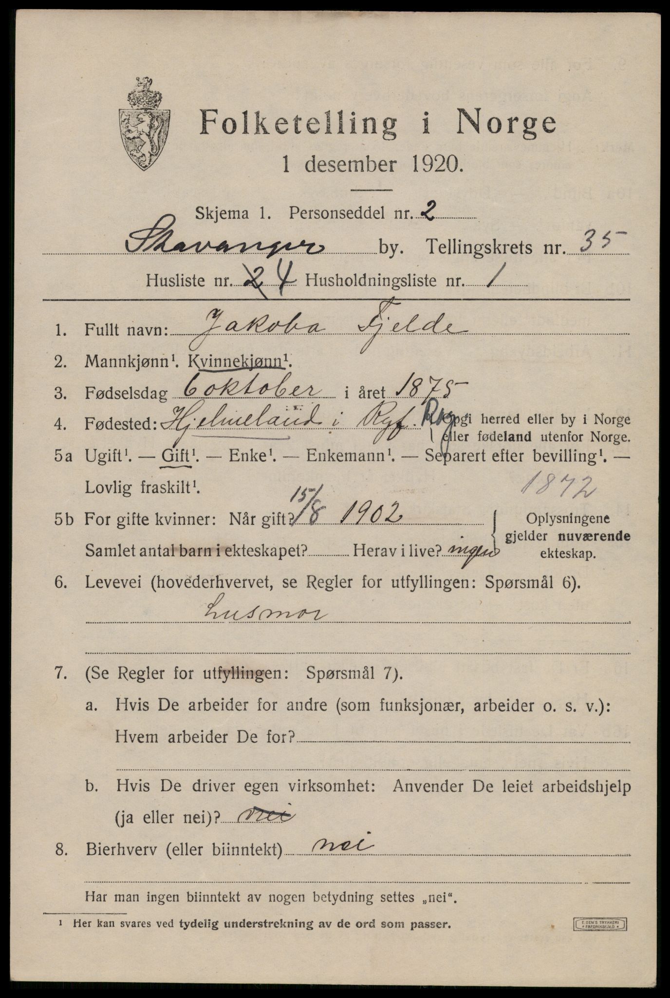 SAST, Folketelling 1920 for 1103 Stavanger kjøpstad, 1920, s. 93992