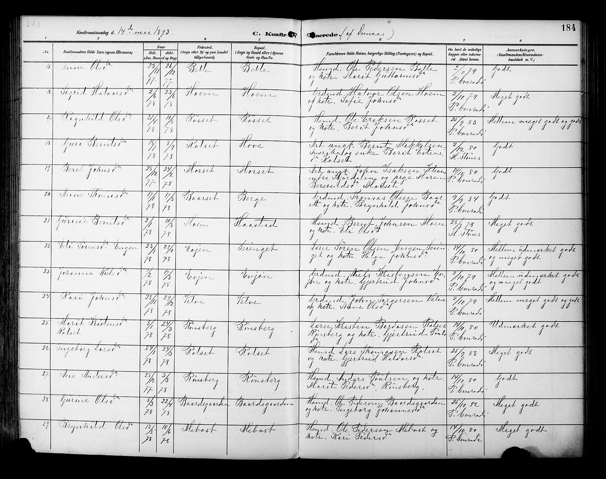 Ministerialprotokoller, klokkerbøker og fødselsregistre - Sør-Trøndelag, SAT/A-1456/695/L1149: Ministerialbok nr. 695A09, 1891-1902, s. 184