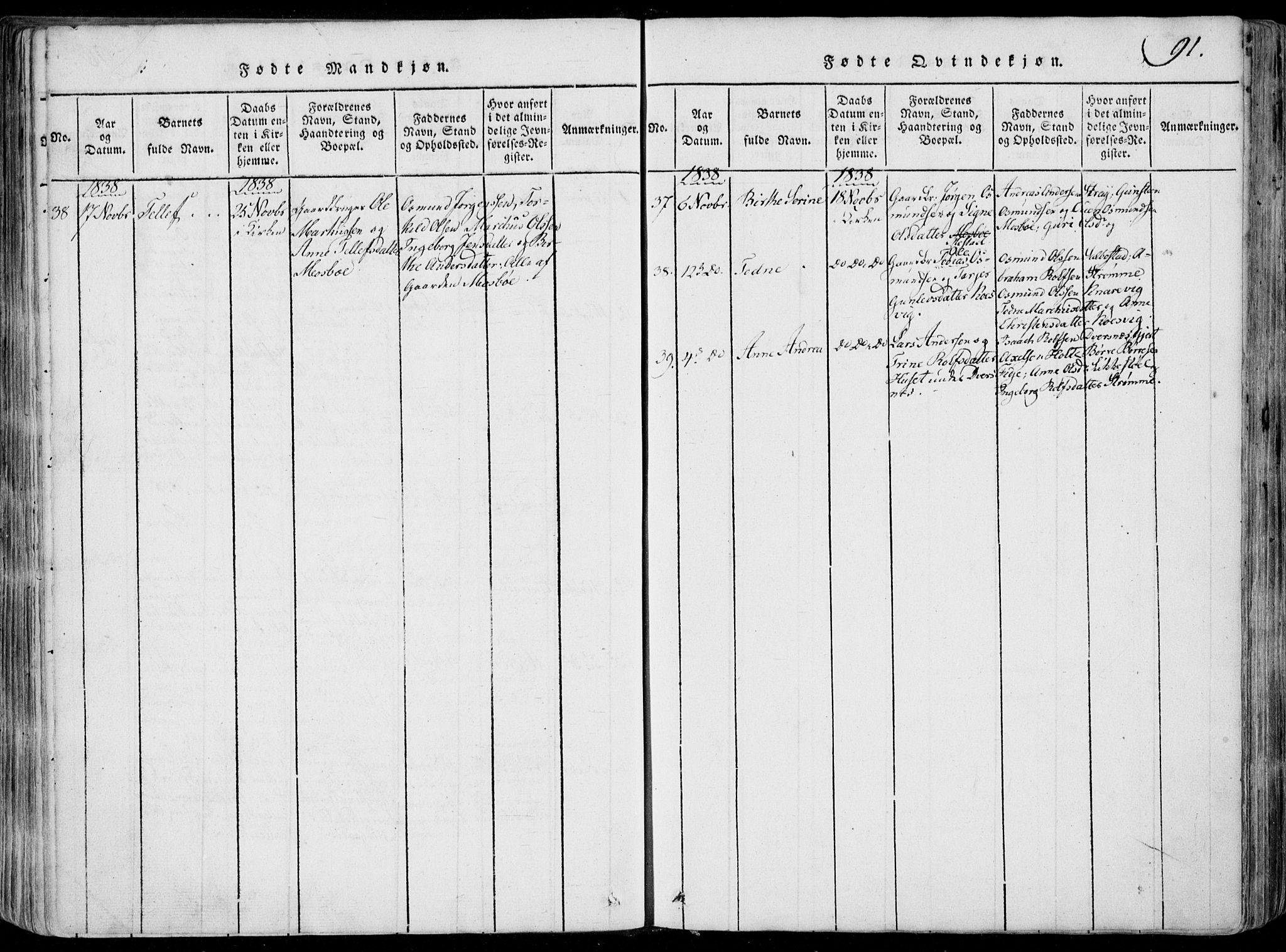 Oddernes sokneprestkontor, AV/SAK-1111-0033/F/Fa/Faa/L0005: Ministerialbok nr. A 5, 1820-1838, s. 91