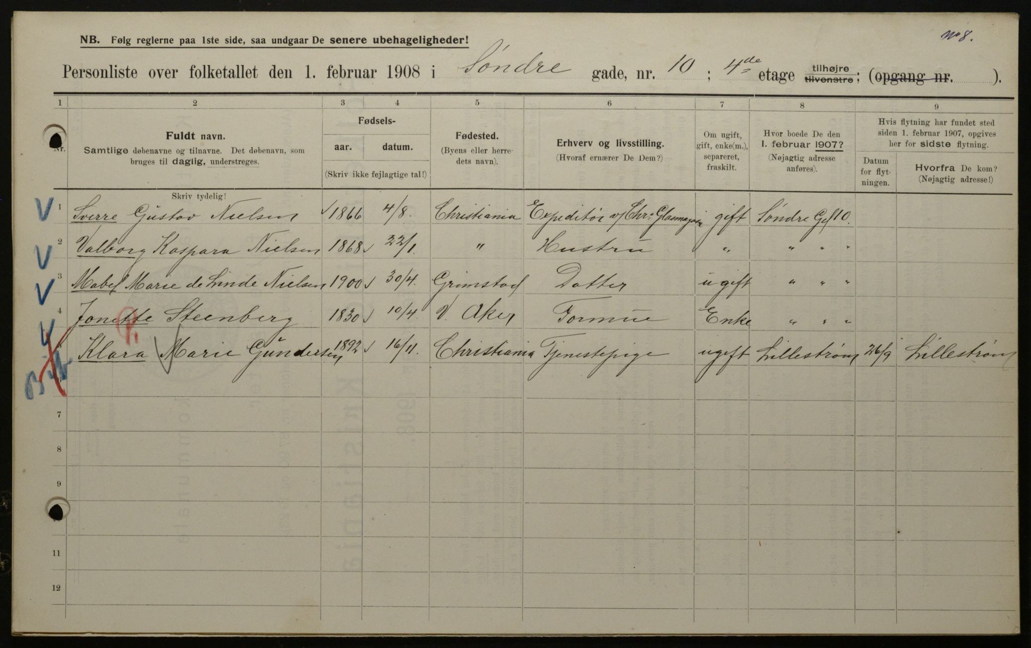 OBA, Kommunal folketelling 1.2.1908 for Kristiania kjøpstad, 1908, s. 95614