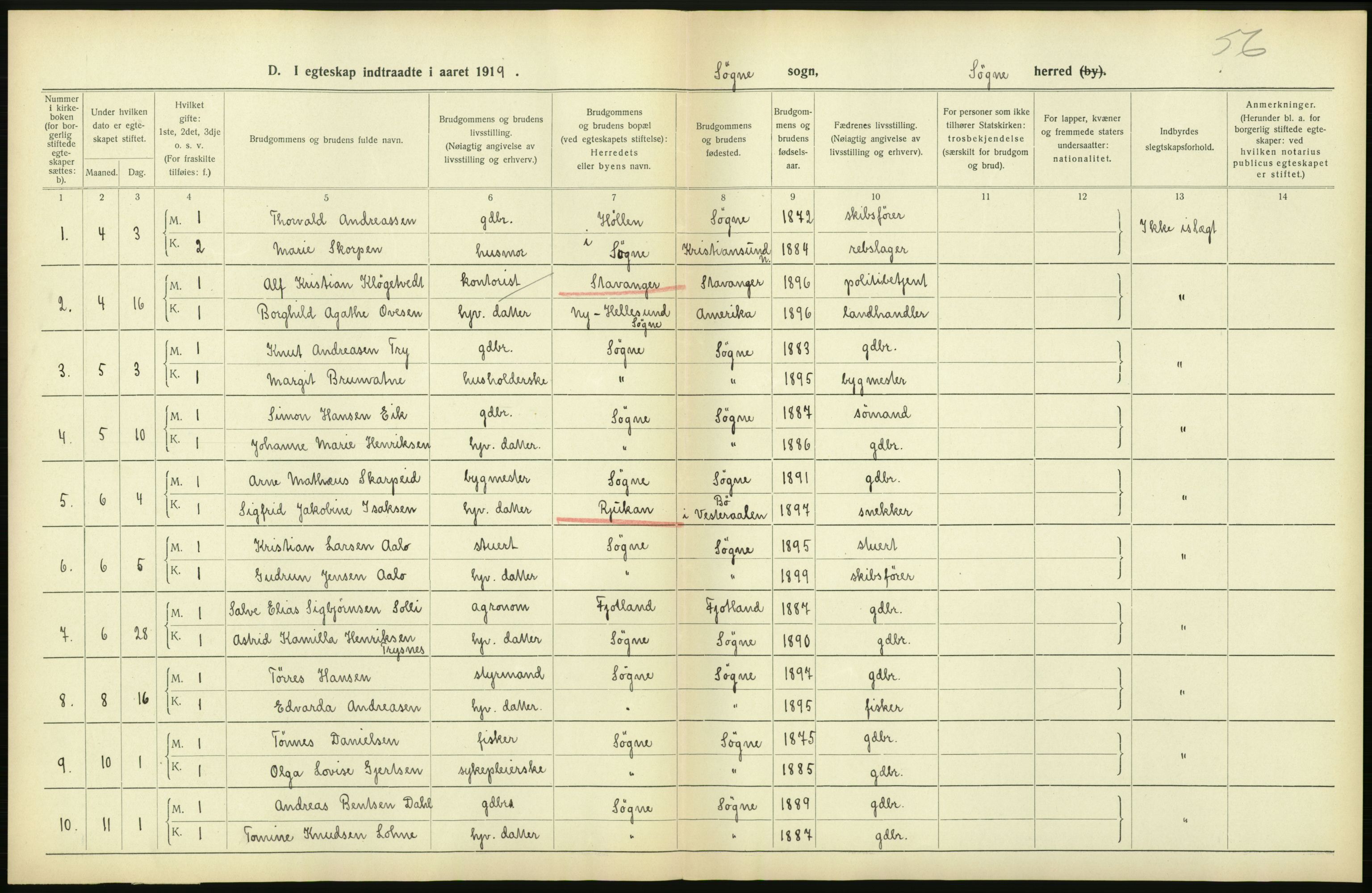 Statistisk sentralbyrå, Sosiodemografiske emner, Befolkning, RA/S-2228/D/Df/Dfb/Dfbi/L0027: Vest-Agder fylke: Gifte, døde, dødfødte. Bygder og byer., 1919, s. 72