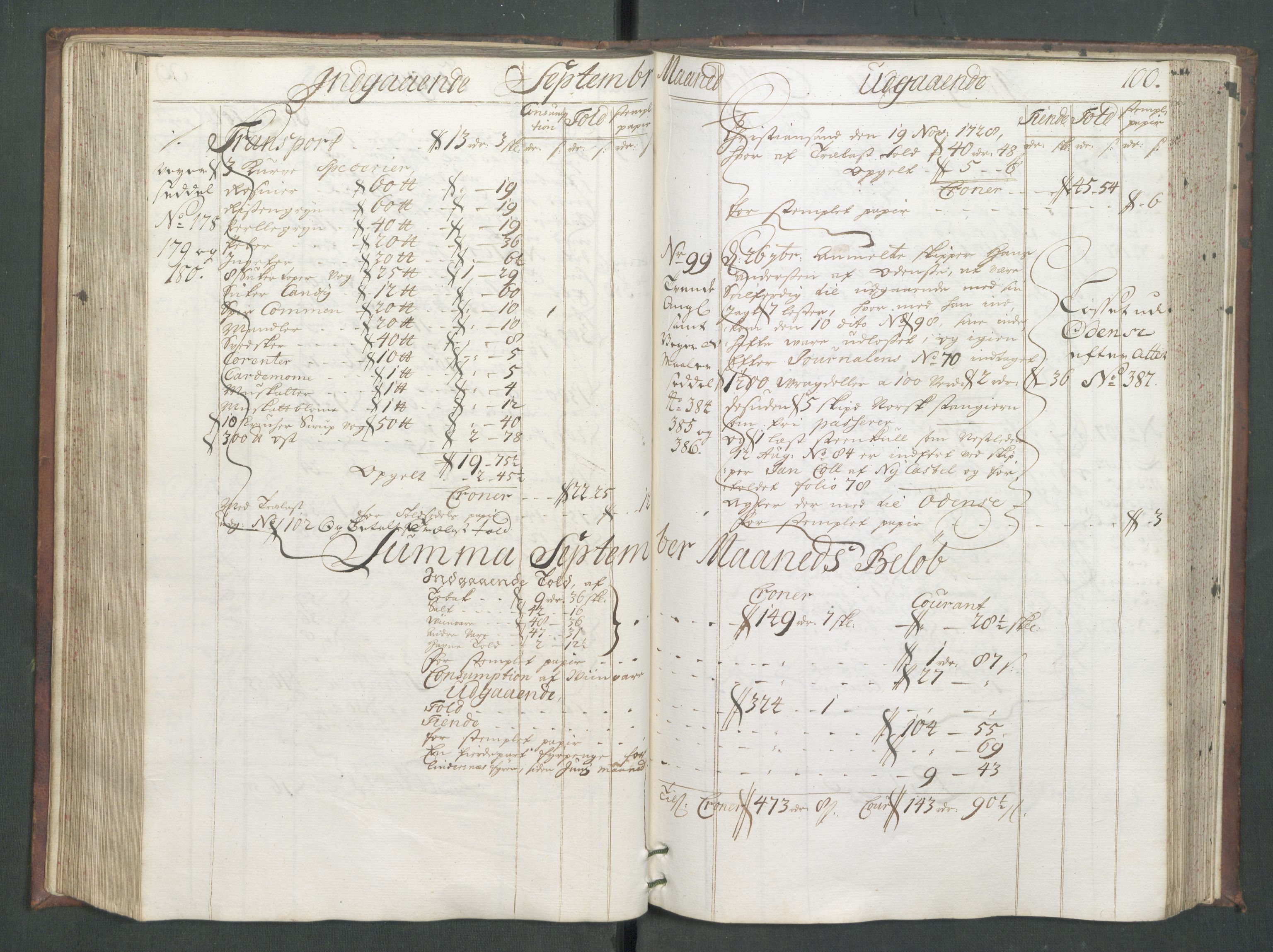 Generaltollkammeret, tollregnskaper, AV/RA-EA-5490/R02/L0008/0001: Tollregnskaper Fredrikstad / Hovedtollbok, 1733, s. 99b-100a