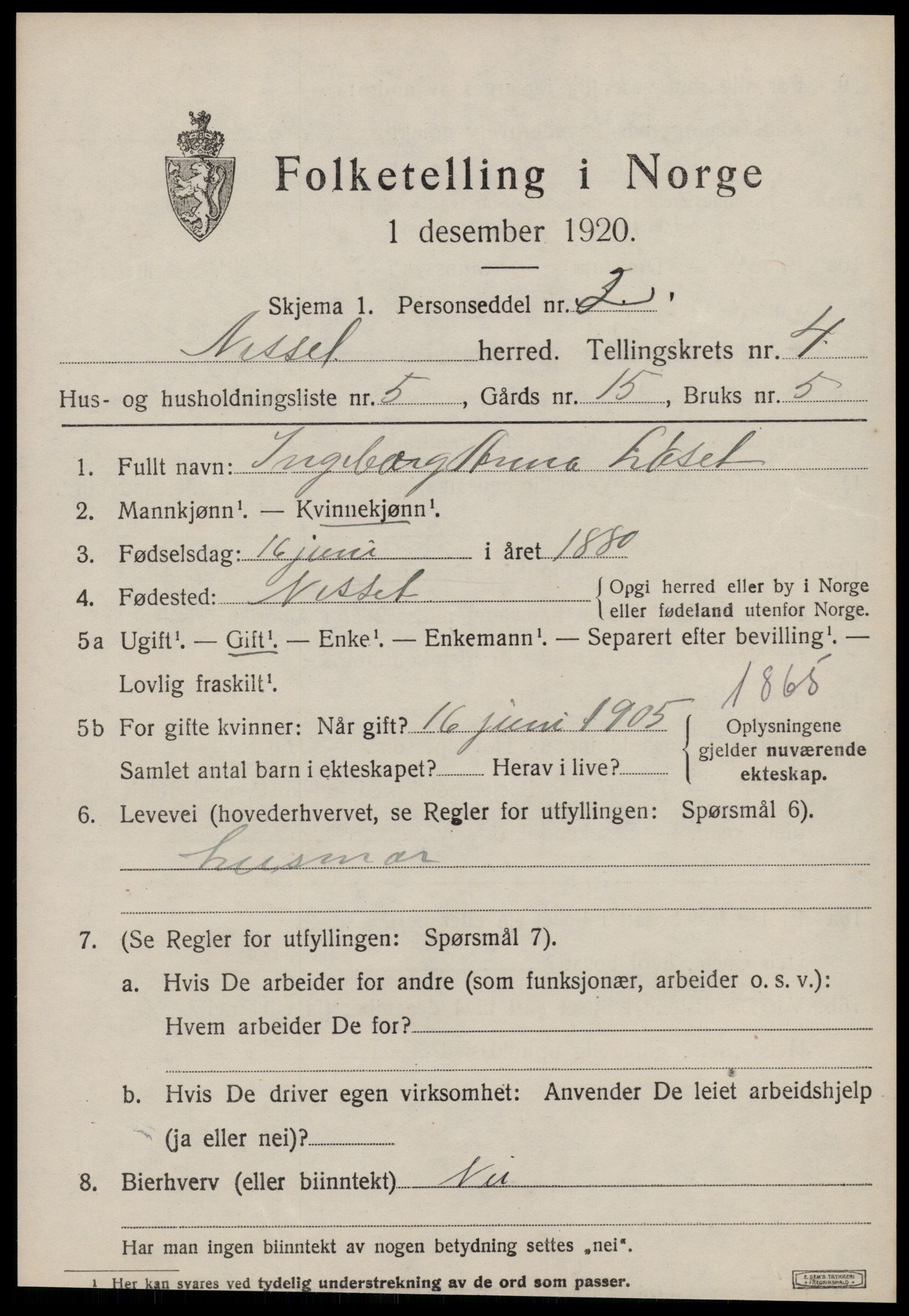 SAT, Folketelling 1920 for 1543 Nesset herred, 1920, s. 1544