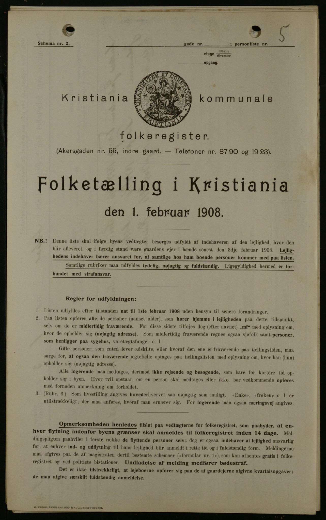 OBA, Kommunal folketelling 1.2.1908 for Kristiania kjøpstad, 1908, s. 1911
