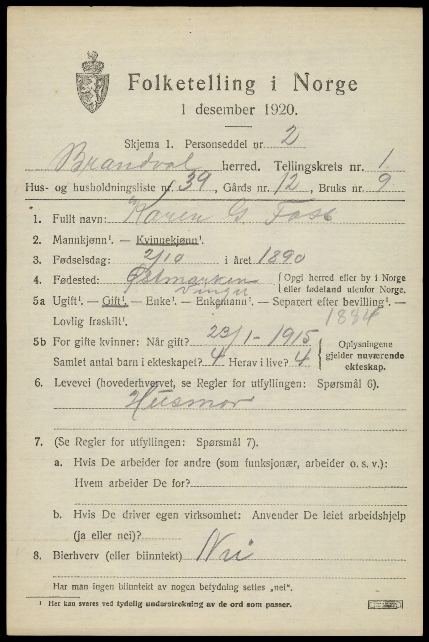 SAH, Folketelling 1920 for 0422 Brandval herred, 1920, s. 2014
