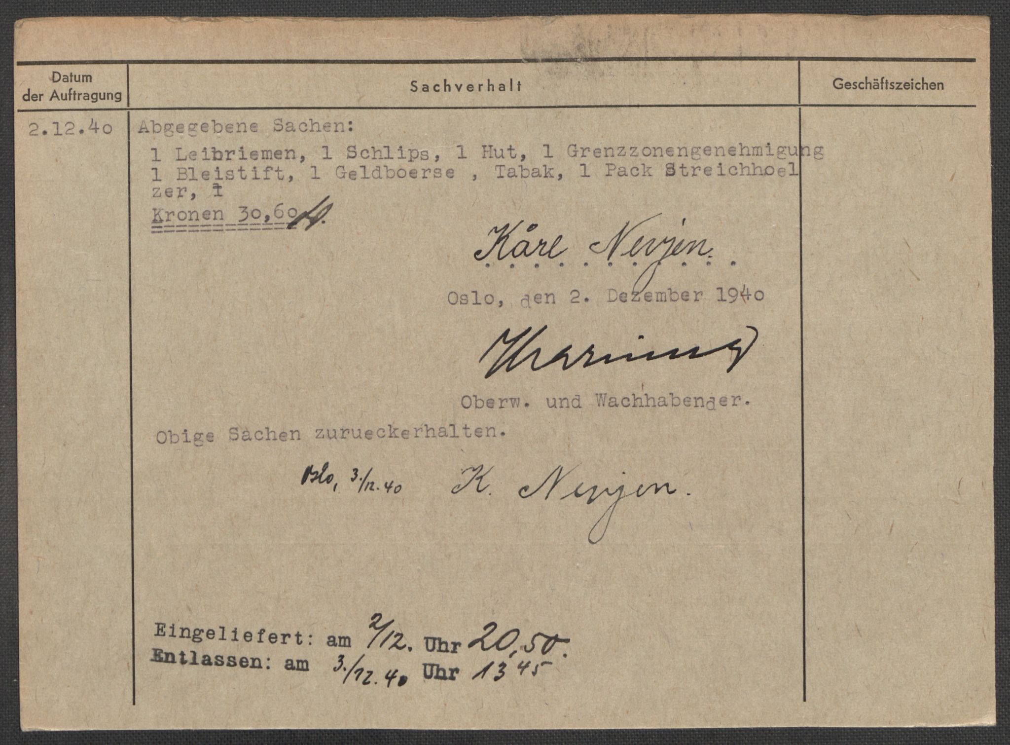 Befehlshaber der Sicherheitspolizei und des SD, AV/RA-RAFA-5969/E/Ea/Eaa/L0007: Register over norske fanger i Møllergata 19: Lundb-N, 1940-1945, s. 1043