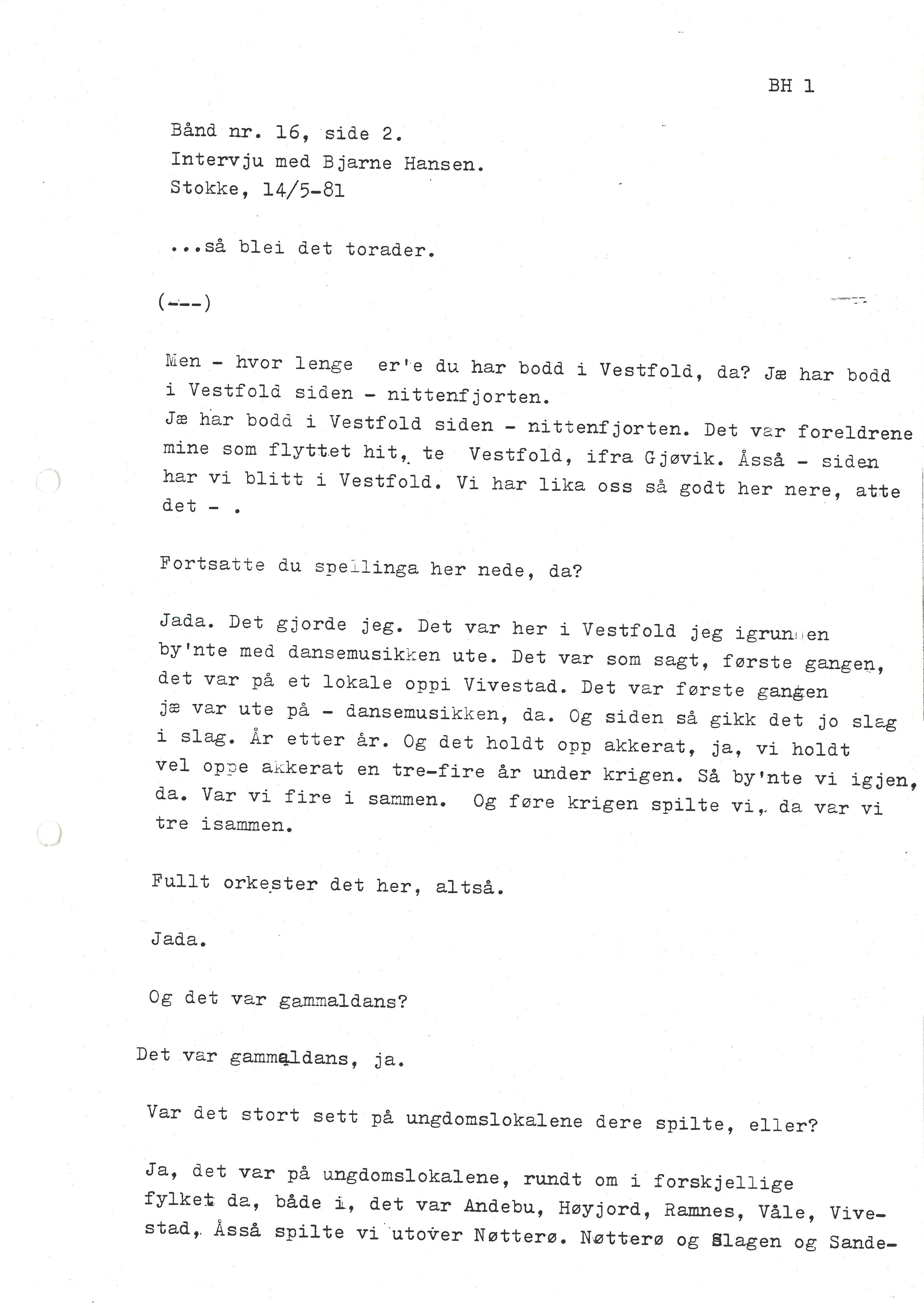 Sa 16 - Folkemusikk fra Vestfold, Gjerdesamlingen, VEMU/A-1868/I/L0001: Informantregister med intervjunedtegnelser, 1979-1986