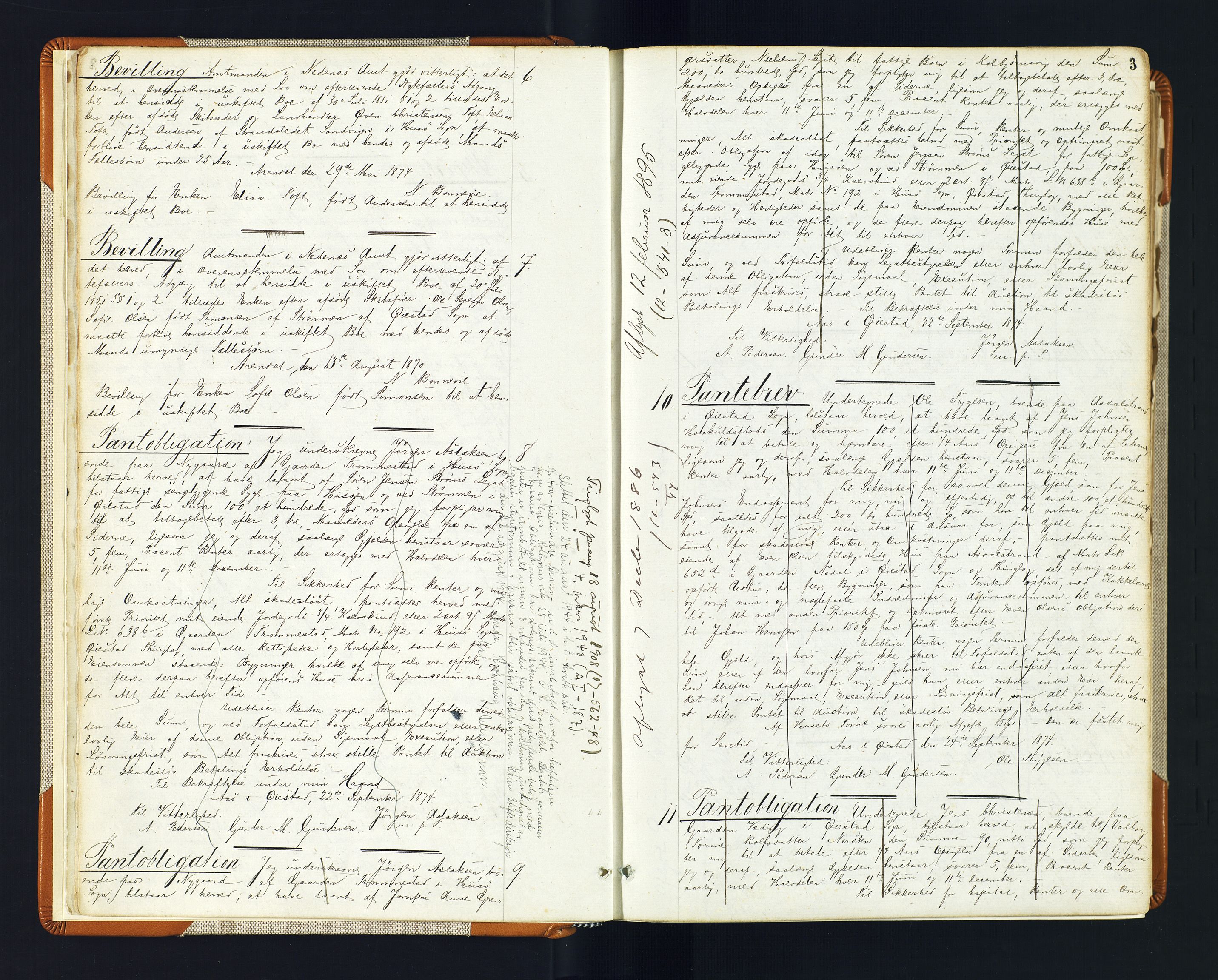 Nedenes sorenskriveri, AV/SAK-1221-0006/G/Gb/Gba/L0010: Pantebok nr. 7, 1874-1877, s. 3