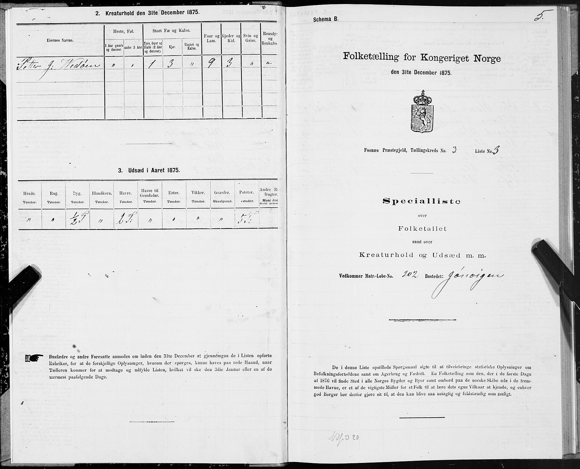 SAT, Folketelling 1875 for 1748P Fosnes prestegjeld, 1875, s. 2005