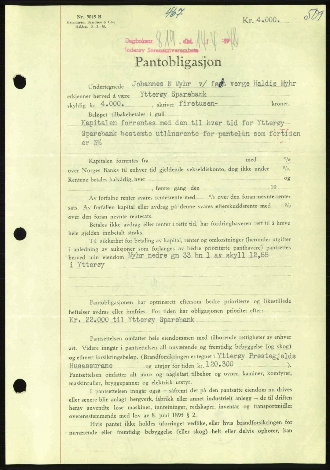 Inderøy sorenskriveri, SAT/A-4147/1/2/2C: Pantebok nr. Y1, 1936-1950, Dagboknr: 819/1948