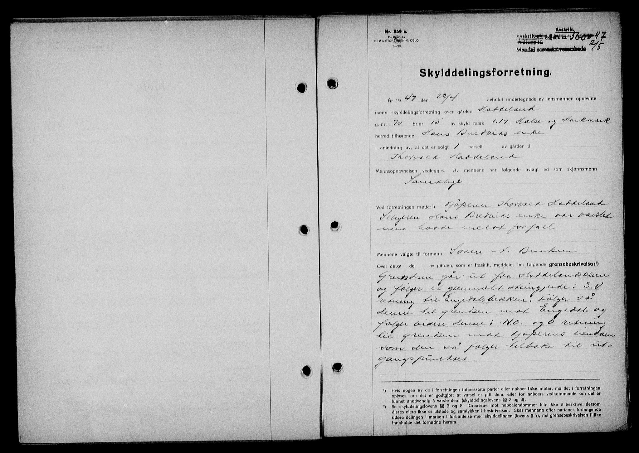 Mandal sorenskriveri, SAK/1221-0005/001/G/Gb/Gba/L0078: Pantebok nr. A-15, 1947-1947, Dagboknr: 560/1947