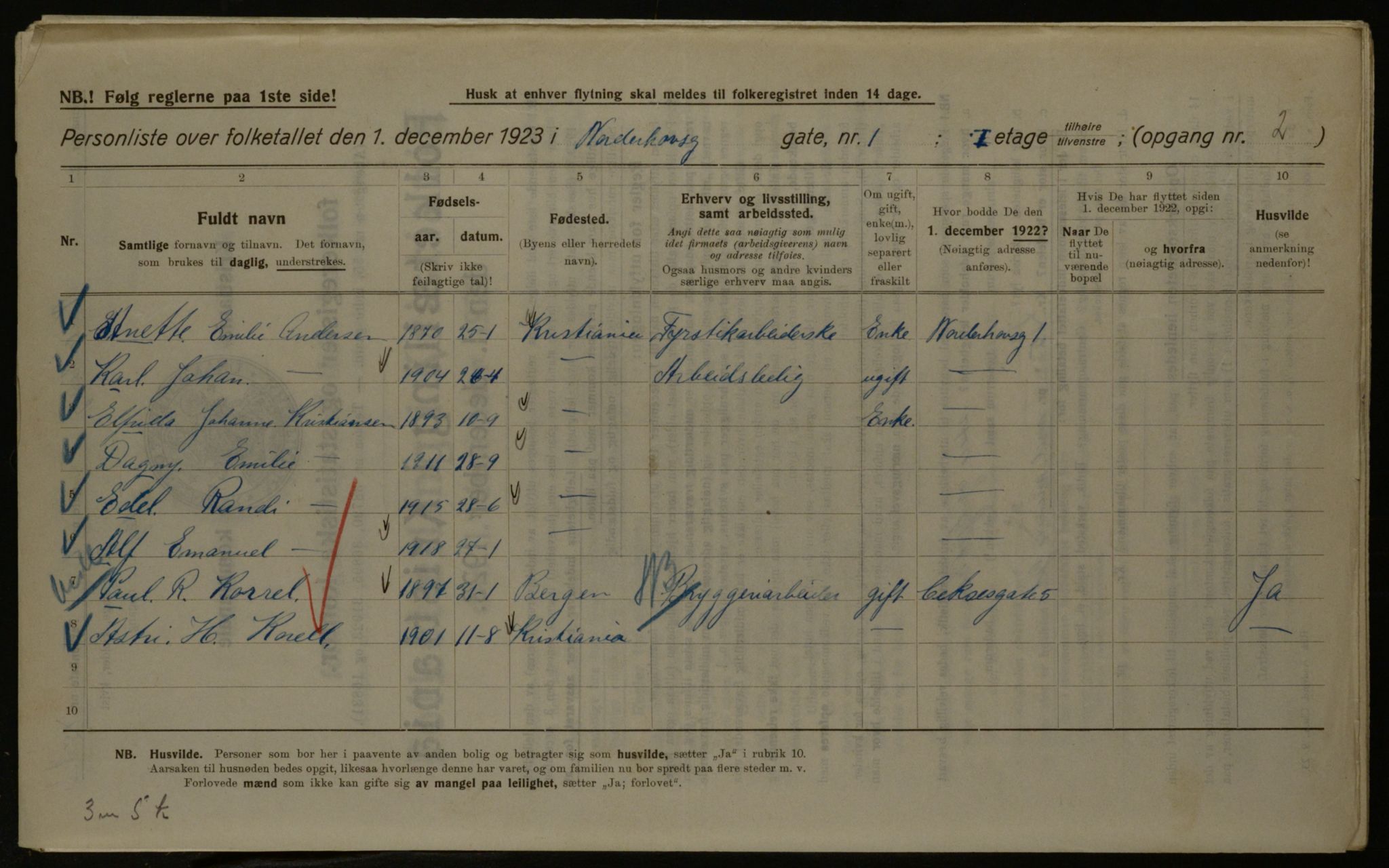 OBA, Kommunal folketelling 1.12.1923 for Kristiania, 1923, s. 79652