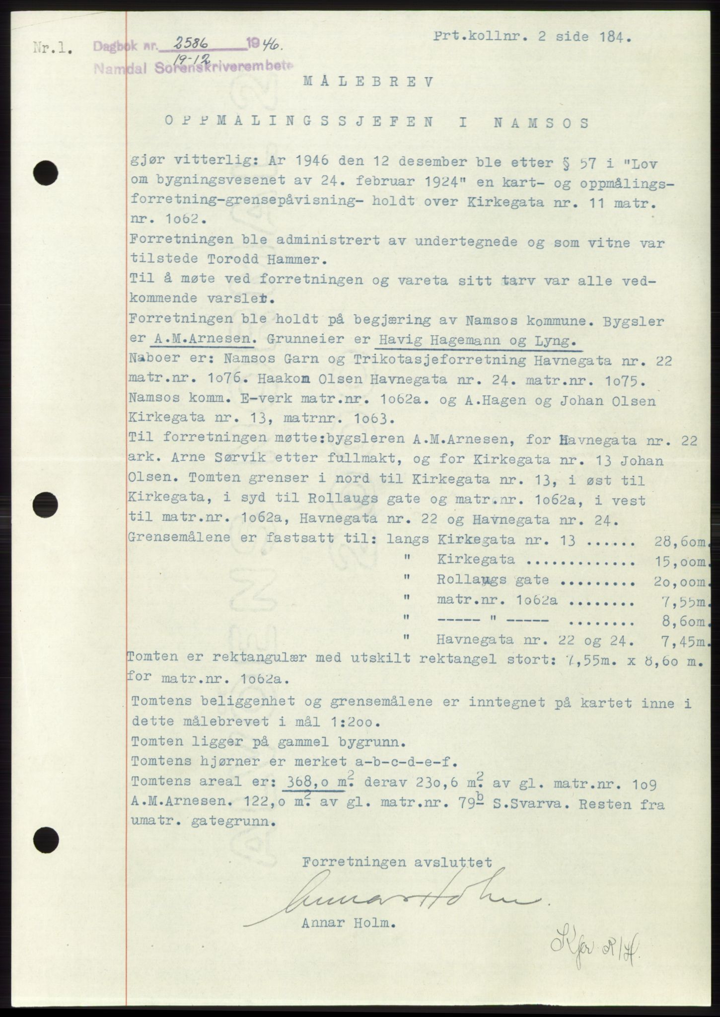 Namdal sorenskriveri, SAT/A-4133/1/2/2C: Pantebok nr. -, 1946-1947, Dagboknr: 2586/1946