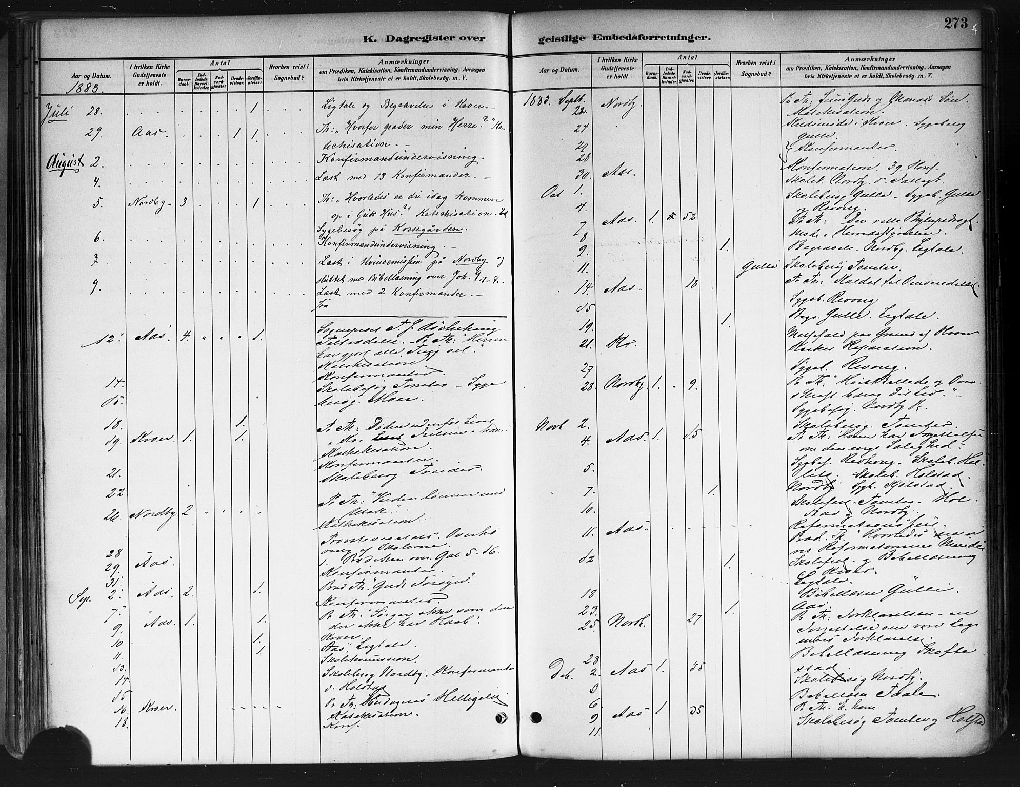 Ås prestekontor Kirkebøker, AV/SAO-A-10894/F/Fa/L0009: Ministerialbok nr. I 9, 1881-1900, s. 273