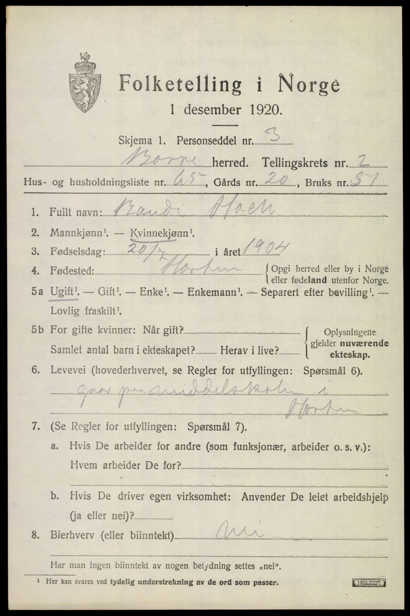 SAKO, Folketelling 1920 for 0717 Borre herred, 1920, s. 4918