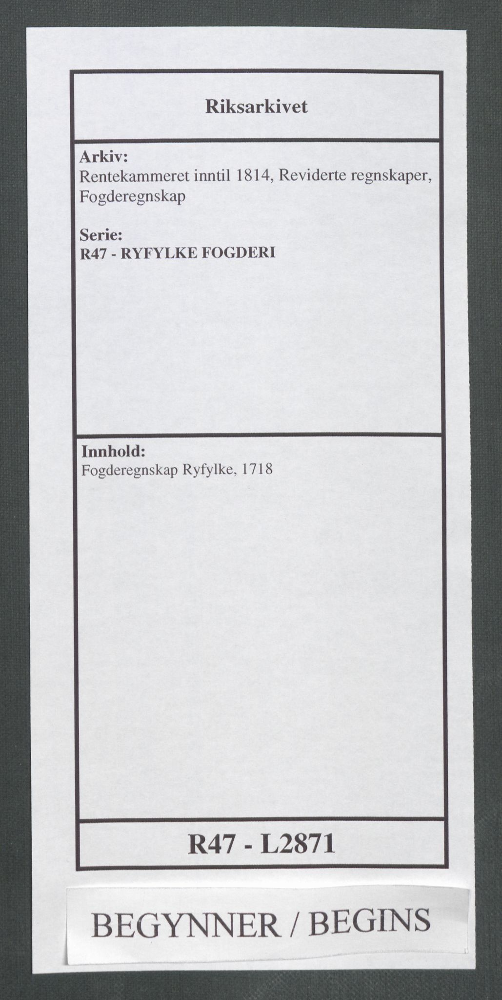 Rentekammeret inntil 1814, Reviderte regnskaper, Fogderegnskap, AV/RA-EA-4092/R47/L2871: Fogderegnskap Ryfylke, 1718, s. 1