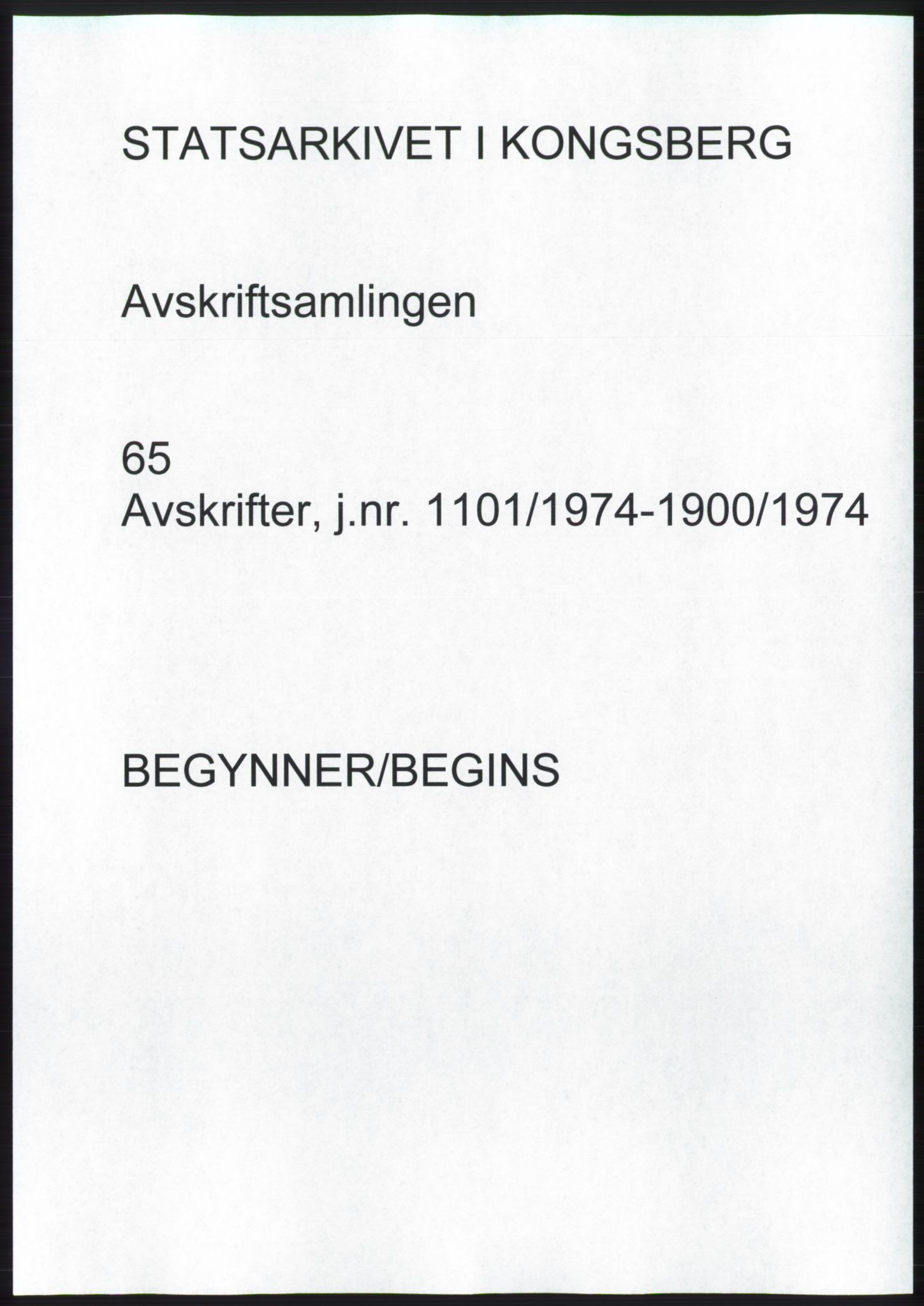 Statsarkivet i Kongsberg, SAKO/A-0001, 1974, s. 1