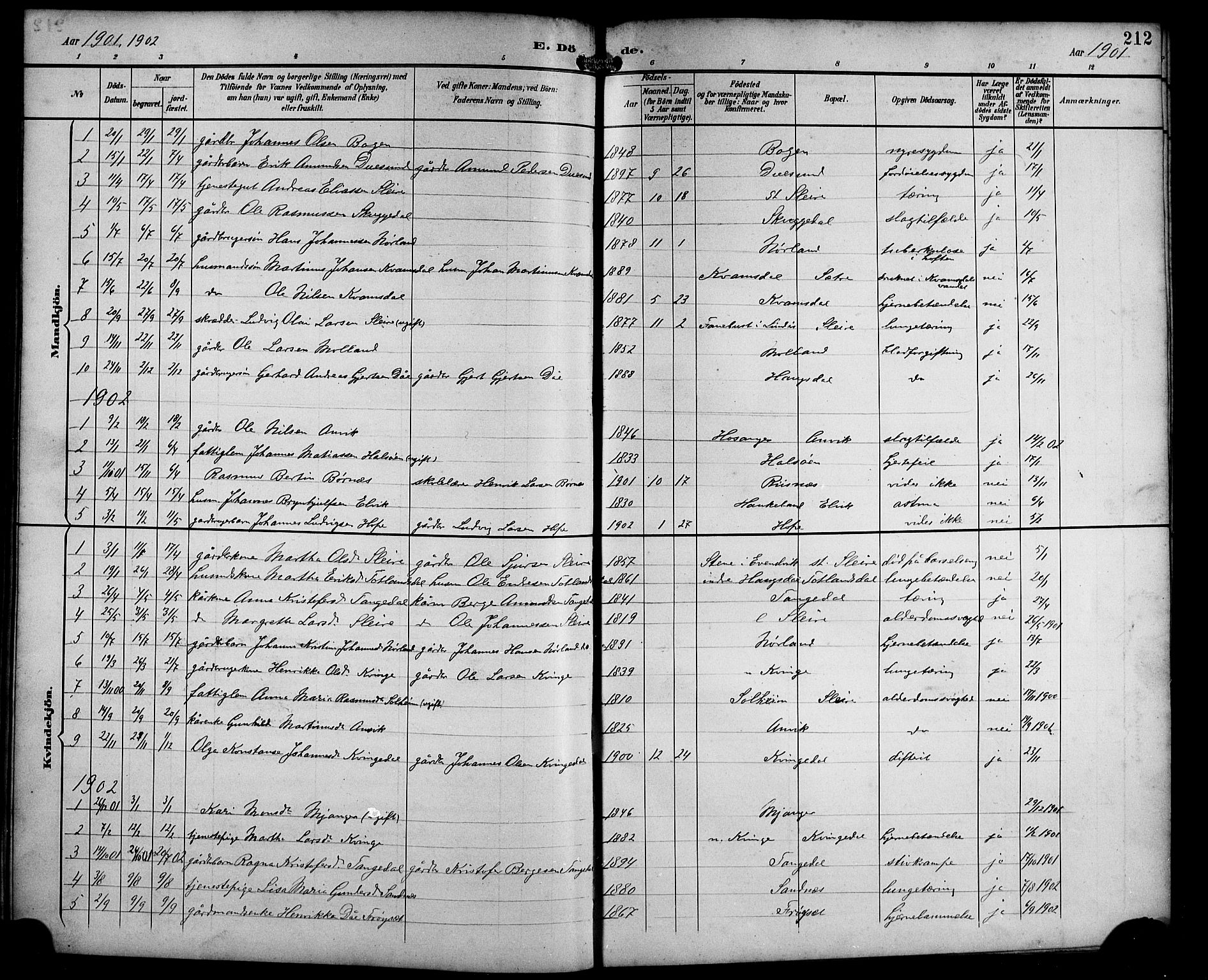Masfjorden sokneprestembete, AV/SAB-A-77001: Klokkerbok nr. B 1, 1892-1913, s. 212
