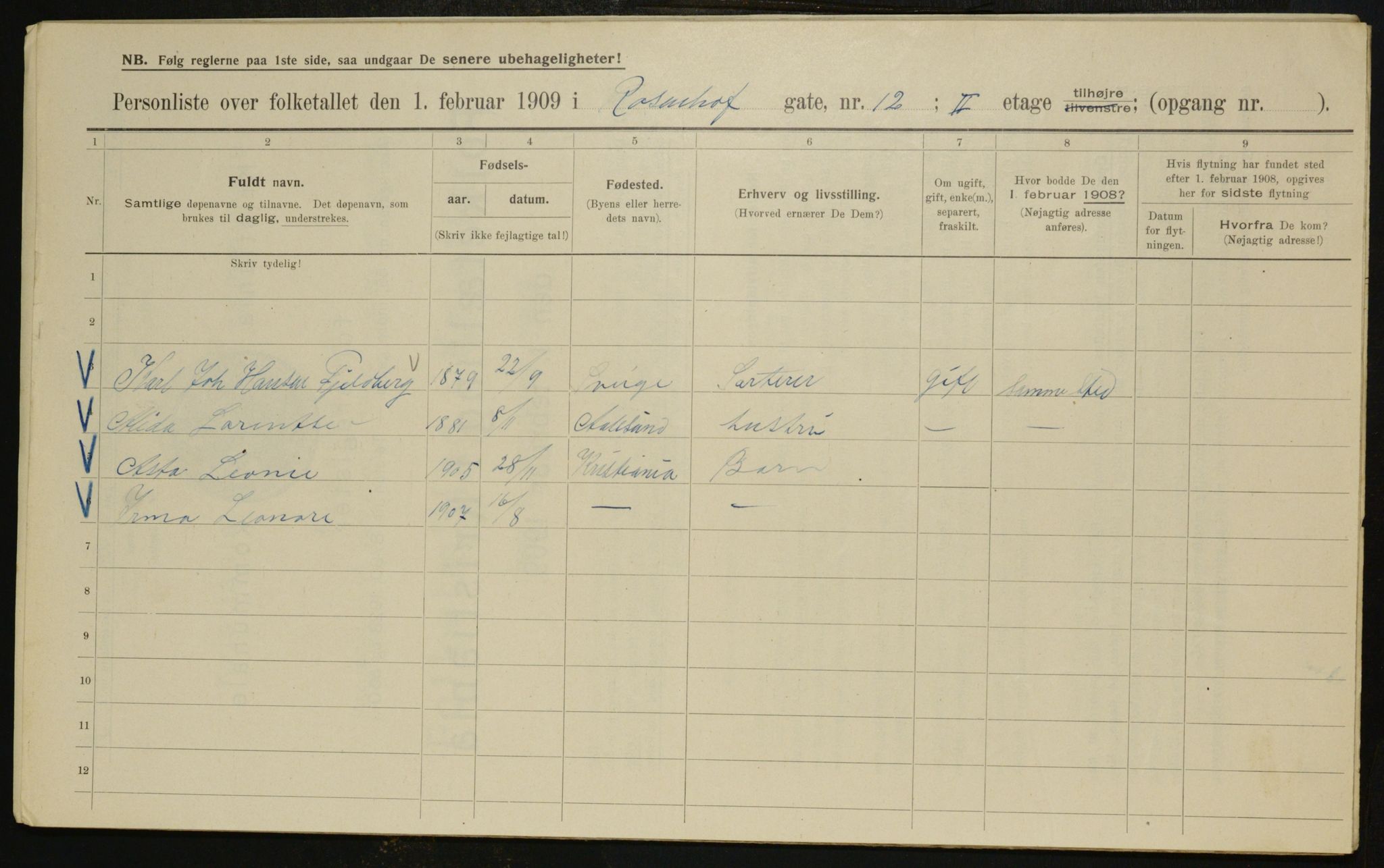 OBA, Kommunal folketelling 1.2.1909 for Kristiania kjøpstad, 1909, s. 75918