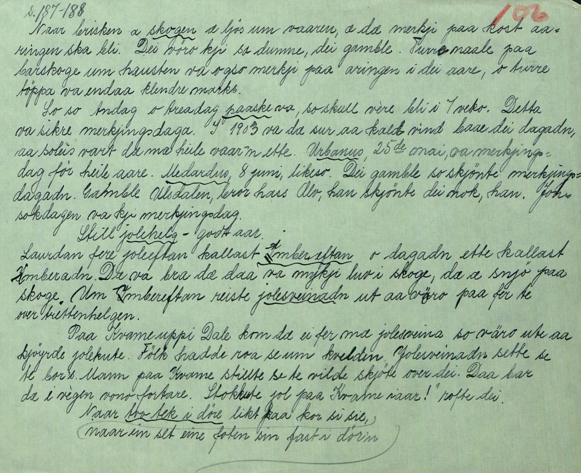 Rikard Berge, TEMU/TGM-A-1003/F/L0013/0001: 451-470 / 451 Manuskript og korrektur til Hallvard Berghs Folkeminne i fraa Valdres og Hallingdal (Avskrift eller referat etter originalhandskrift), 1928, s. 187-188