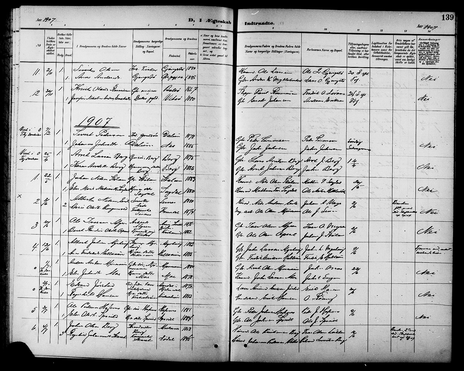 Ministerialprotokoller, klokkerbøker og fødselsregistre - Sør-Trøndelag, AV/SAT-A-1456/630/L0505: Klokkerbok nr. 630C03, 1899-1914, s. 139