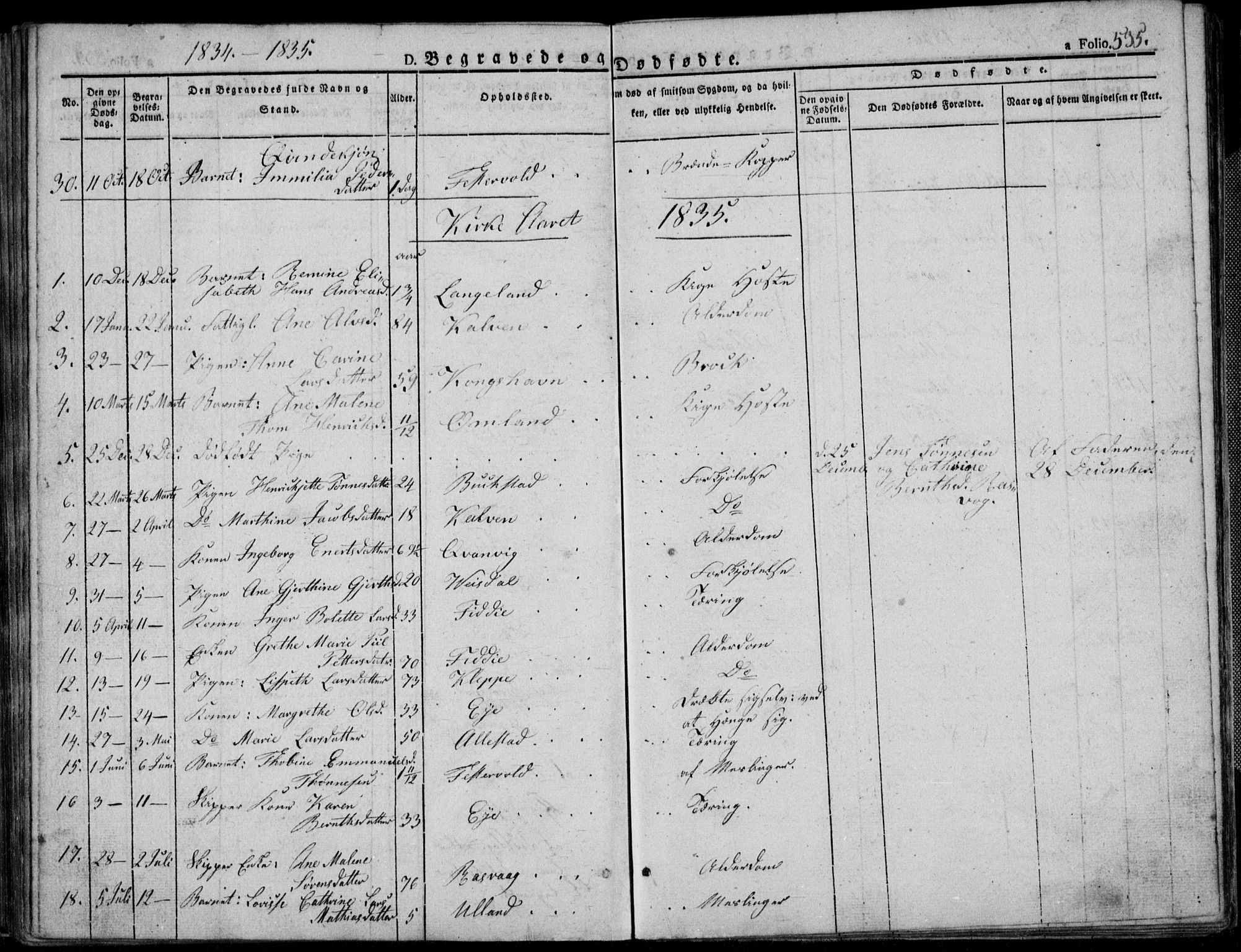 Flekkefjord sokneprestkontor, AV/SAK-1111-0012/F/Fb/Fbb/L0002: Klokkerbok nr. B 2b, 1831-1866, s. 535