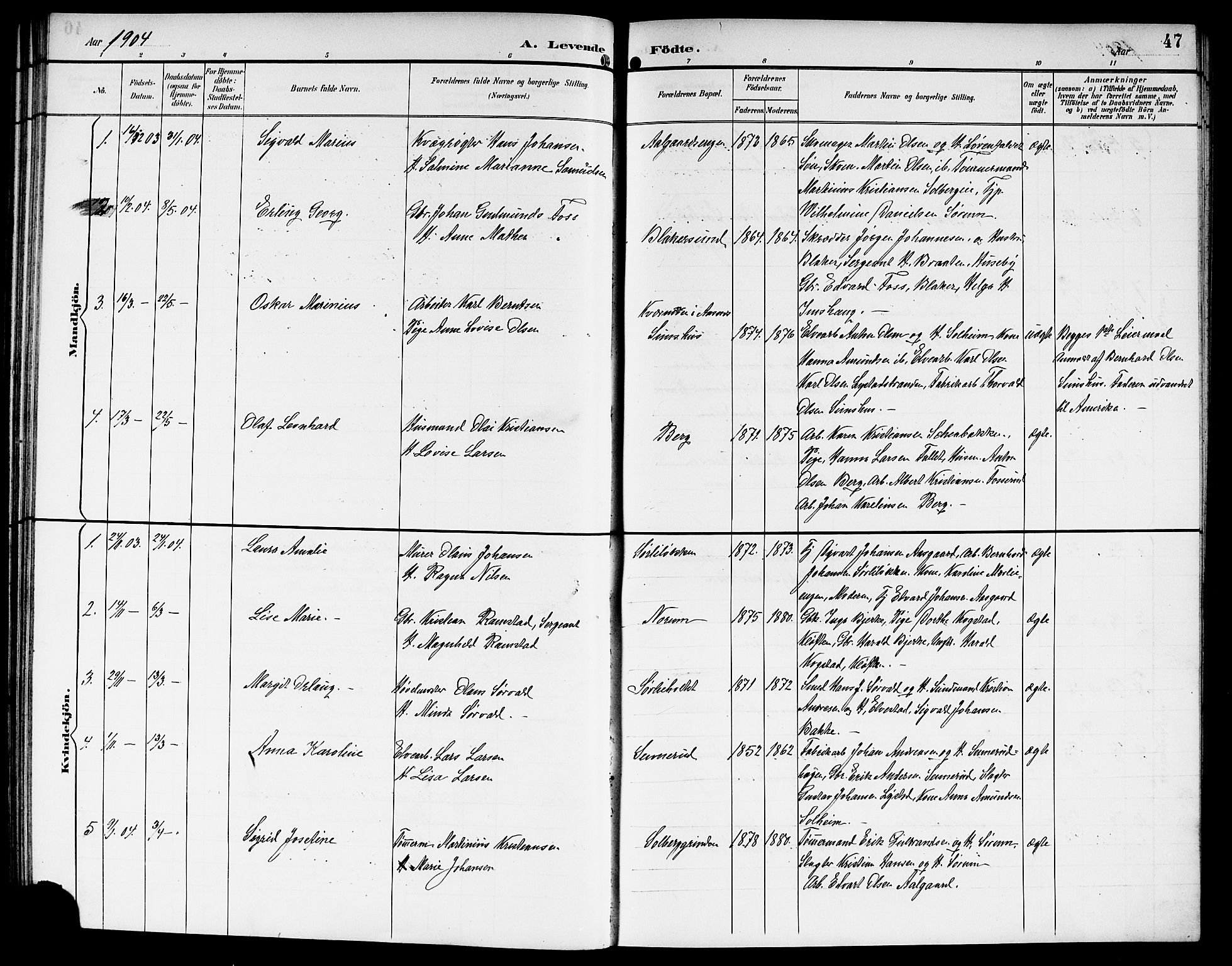 Sørum prestekontor Kirkebøker, AV/SAO-A-10303/G/Ga/L0006: Klokkerbok nr. I 6, 1894-1906, s. 47
