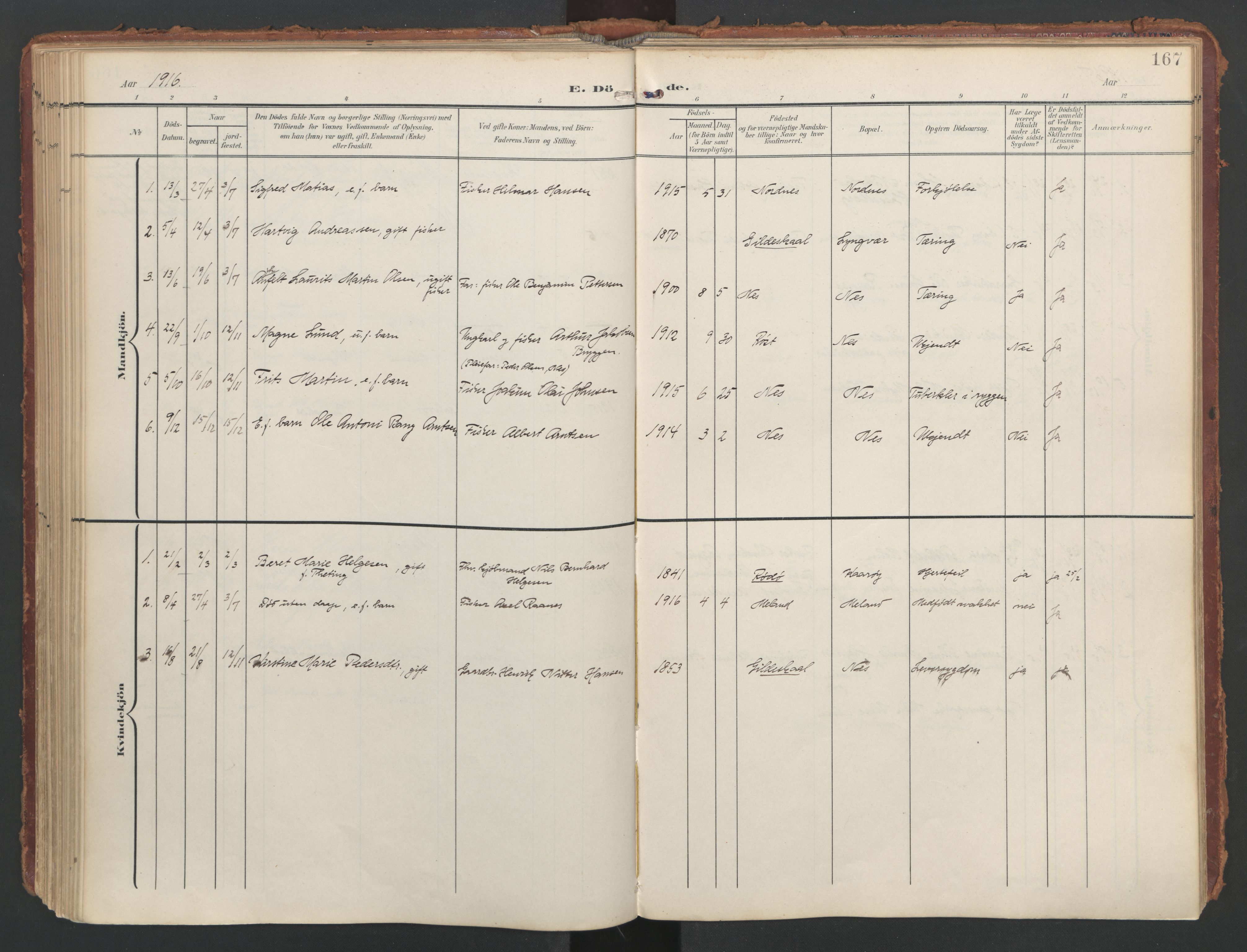 Ministerialprotokoller, klokkerbøker og fødselsregistre - Nordland, AV/SAT-A-1459/808/L0129: Ministerialbok nr. 808A02, 1903-1931, s. 167