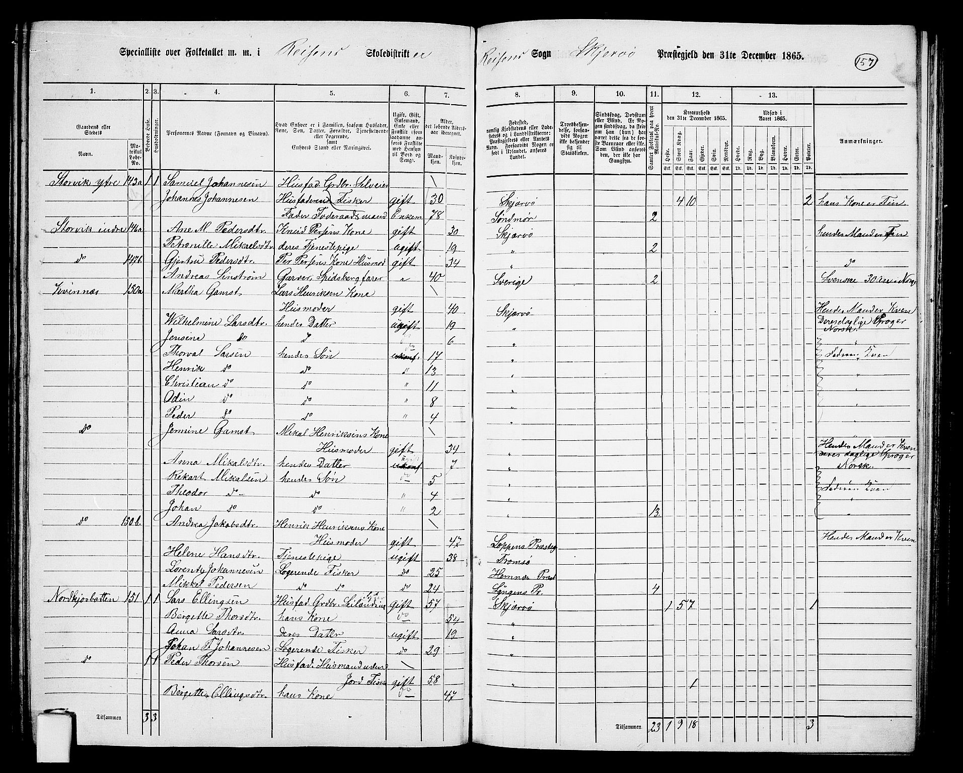 RA, Folketelling 1865 for 1941P Skjervøy prestegjeld, 1865, s. 39