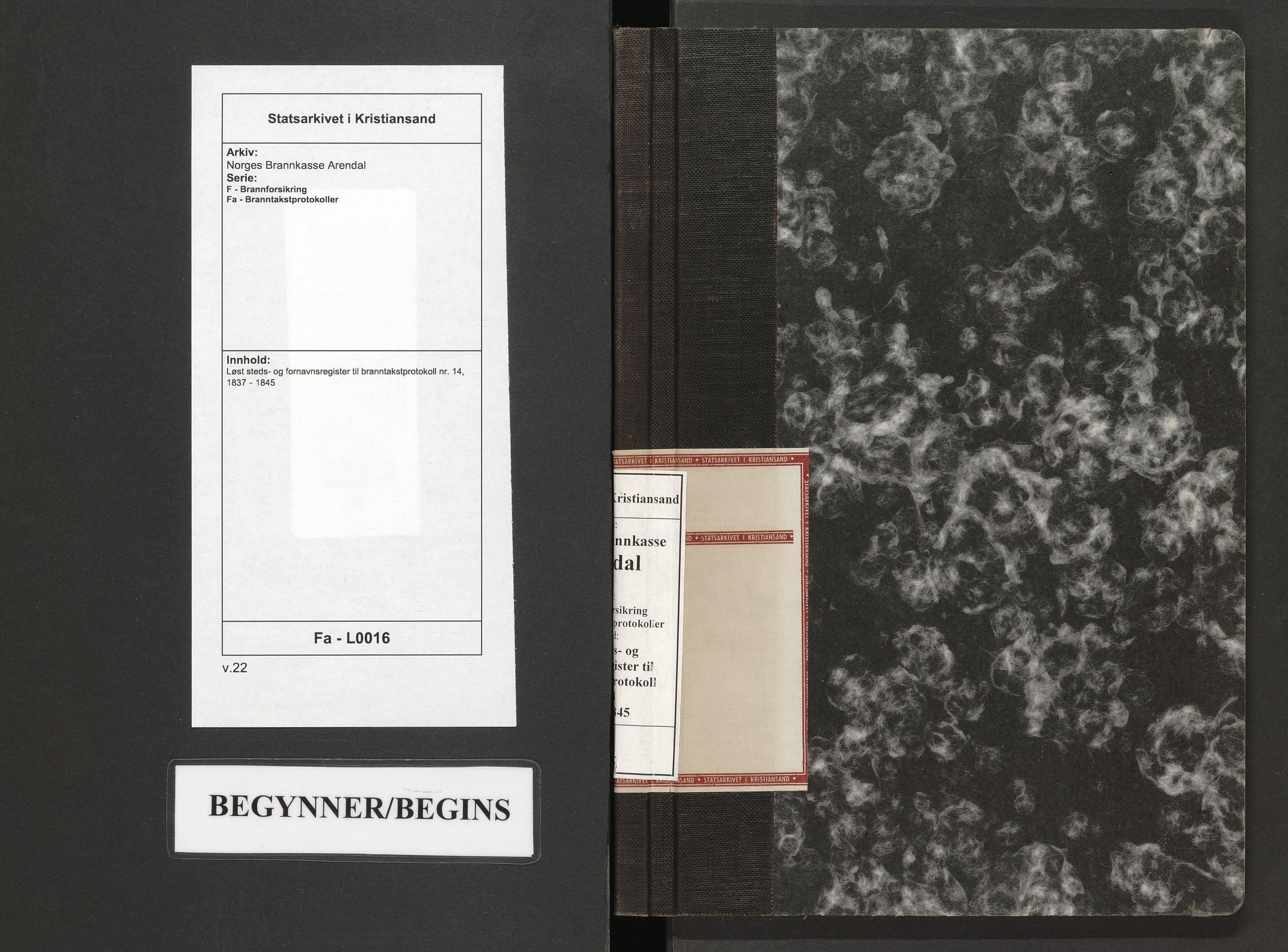 Norges Brannkasse Arendal, SAK/2241-0002/F/Fa/L0016: Løst steds- og fornavnsregister til branntakstprotokoll nr. 14, 1837-1845