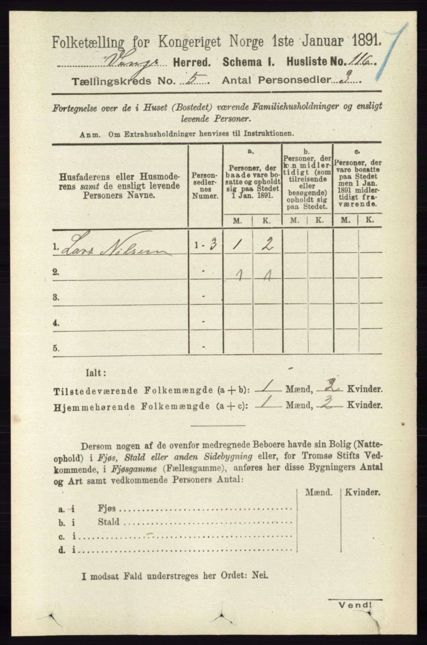 RA, Folketelling 1891 for 0414 Vang herred, 1891, s. 3500