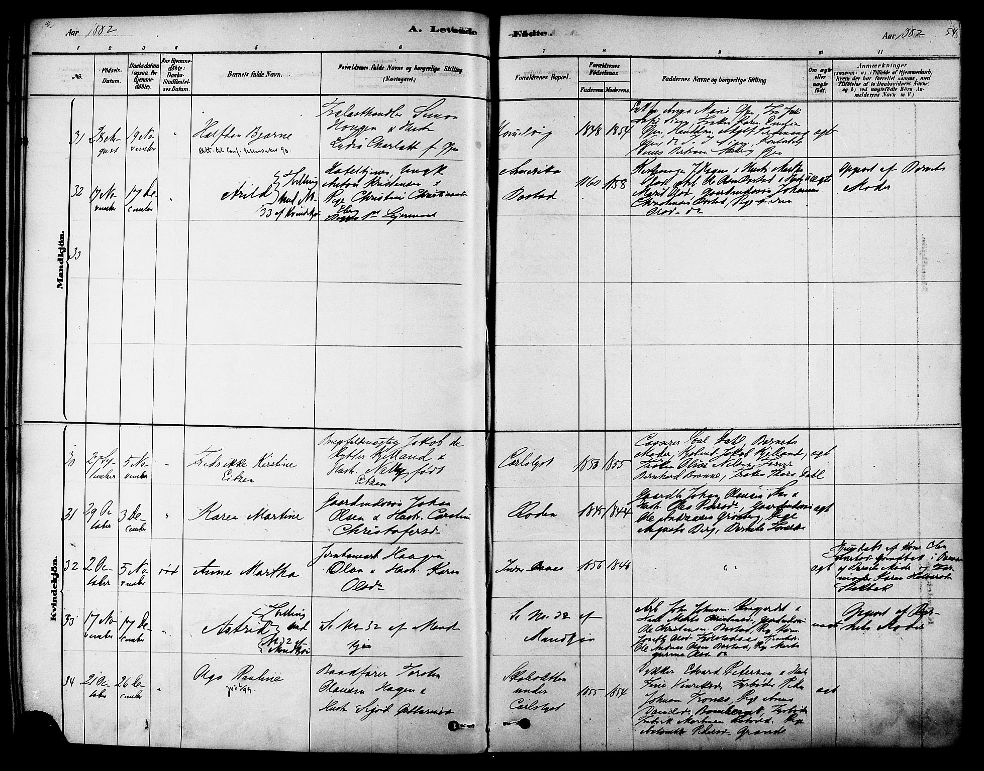 Ministerialprotokoller, klokkerbøker og fødselsregistre - Sør-Trøndelag, AV/SAT-A-1456/616/L0410: Ministerialbok nr. 616A07, 1878-1893, s. 54