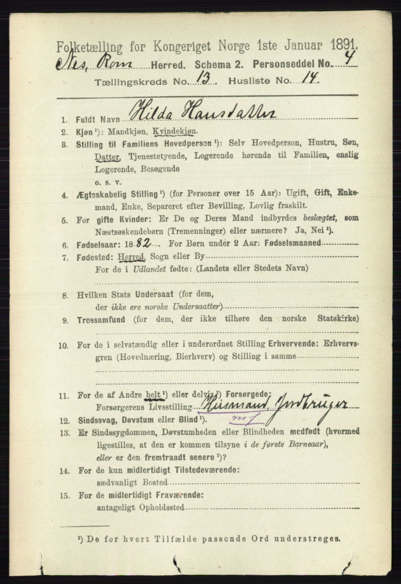 RA, Folketelling 1891 for 0236 Nes herred, 1891, s. 7927