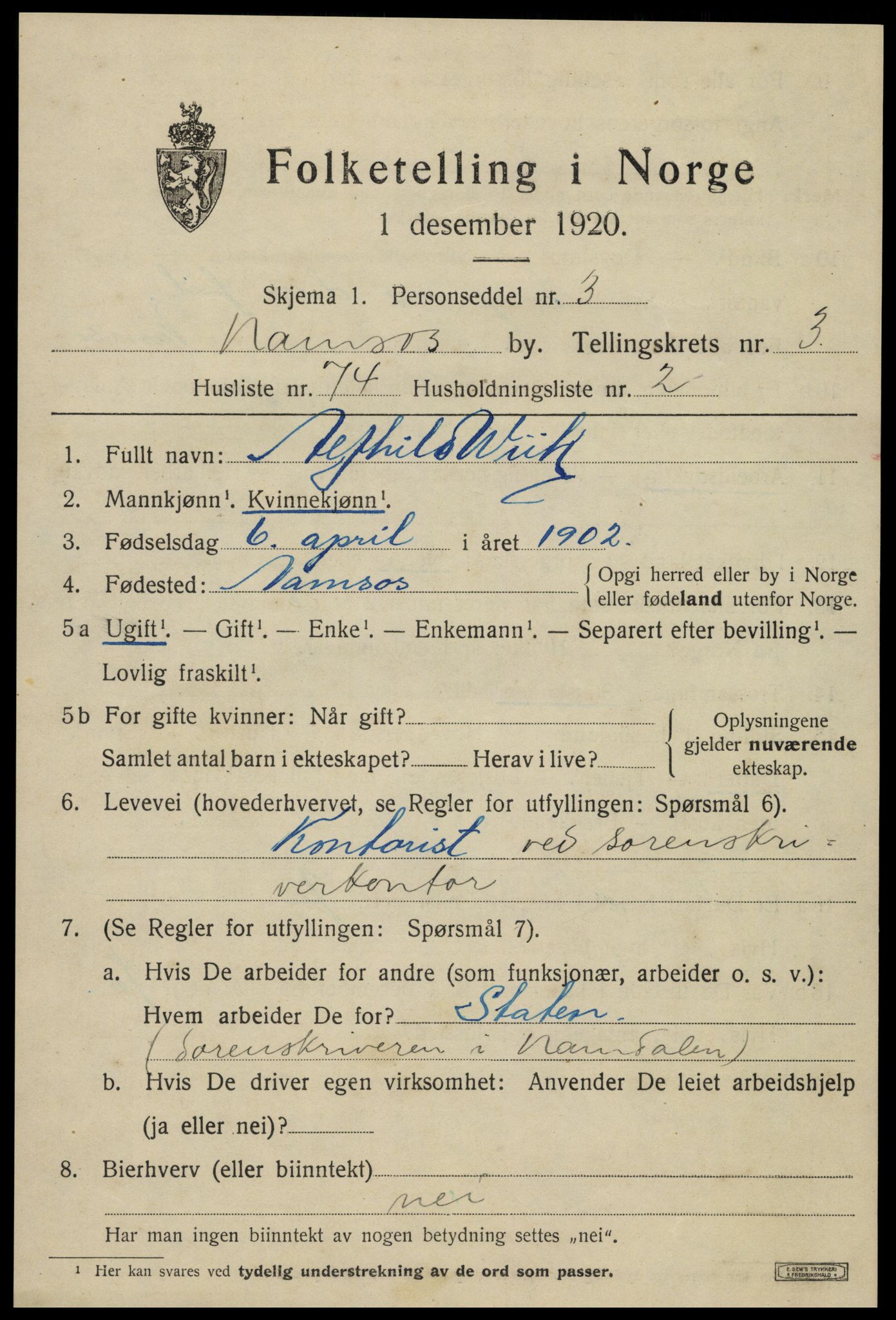 SAT, Folketelling 1920 for 1703 Namsos ladested, 1920, s. 4801