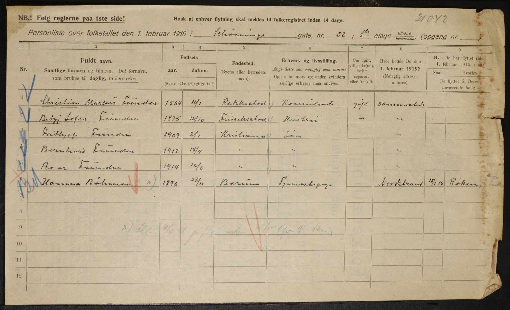 OBA, Kommunal folketelling 1.2.1916 for Kristiania, 1916, s. 96101