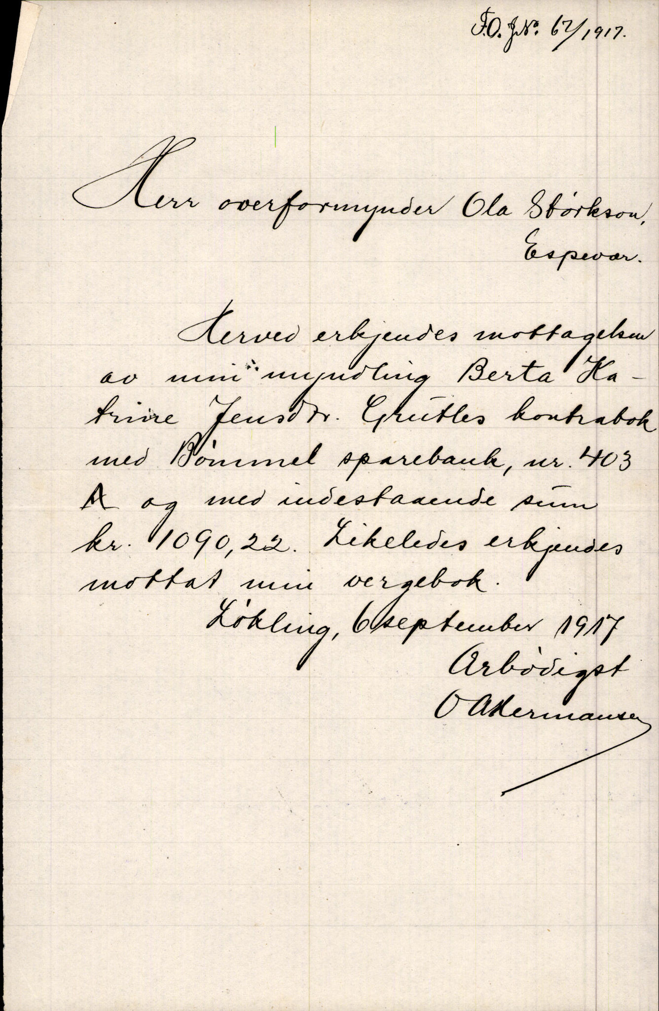 Finnaas kommune. Overformynderiet, IKAH/1218a-812/D/Da/Daa/L0003/0002: Kronologisk ordna korrespondanse / Kronologisk ordna korrespondanse, 1917-1919, s. 25