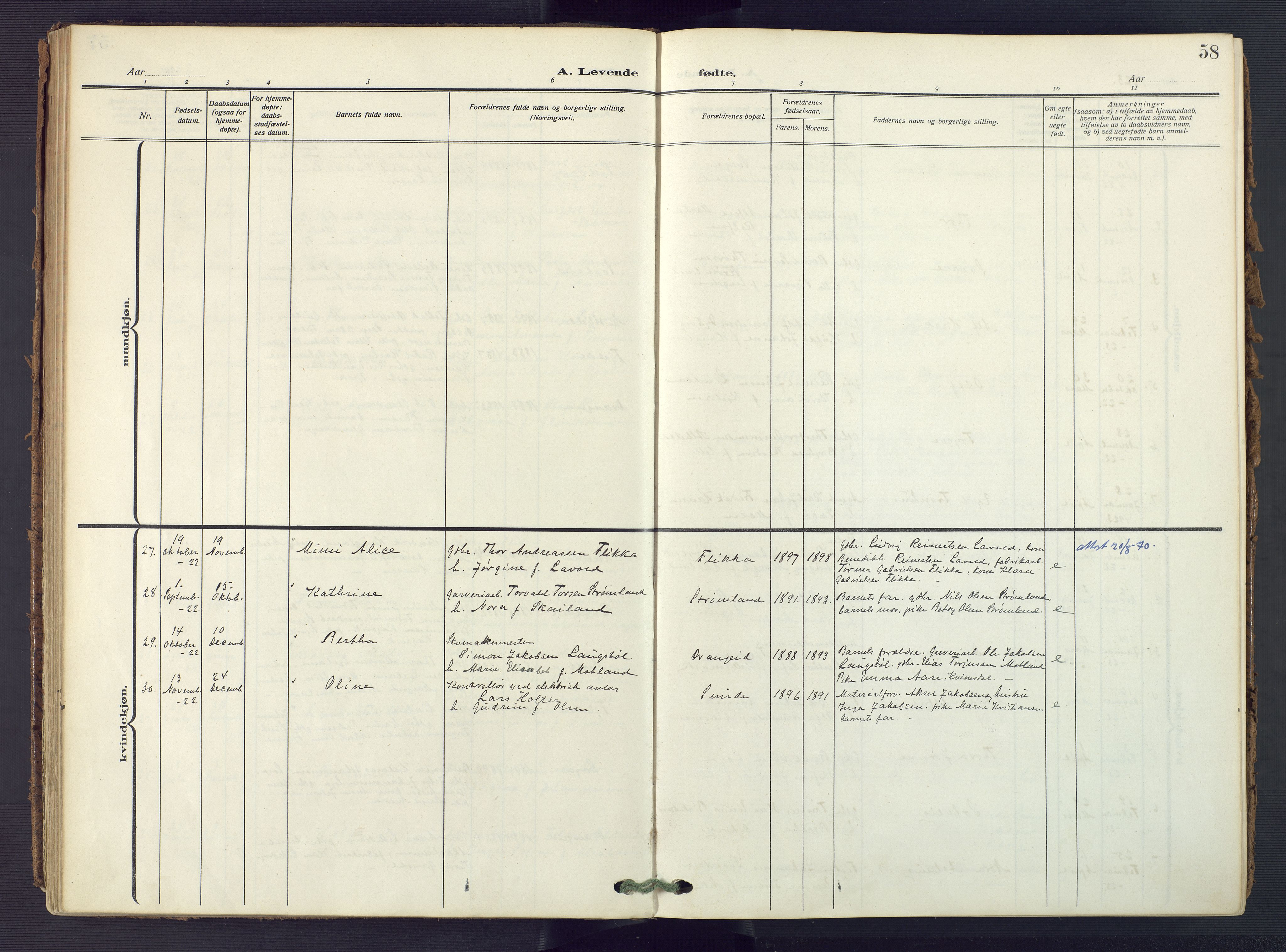 Flekkefjord sokneprestkontor, AV/SAK-1111-0012/F/Fa/Fac/L0010: Ministerialbok nr. A 10, 1910-1927, s. 58